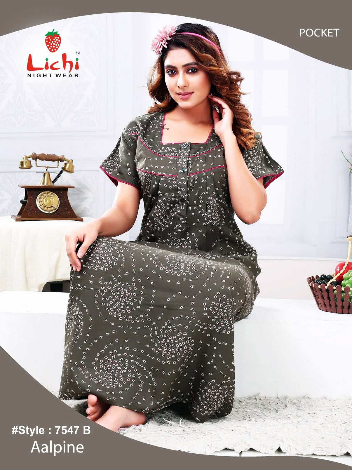 Lichi Aalpine Pocket Heavy Alpine Soft Cotton Night Gown