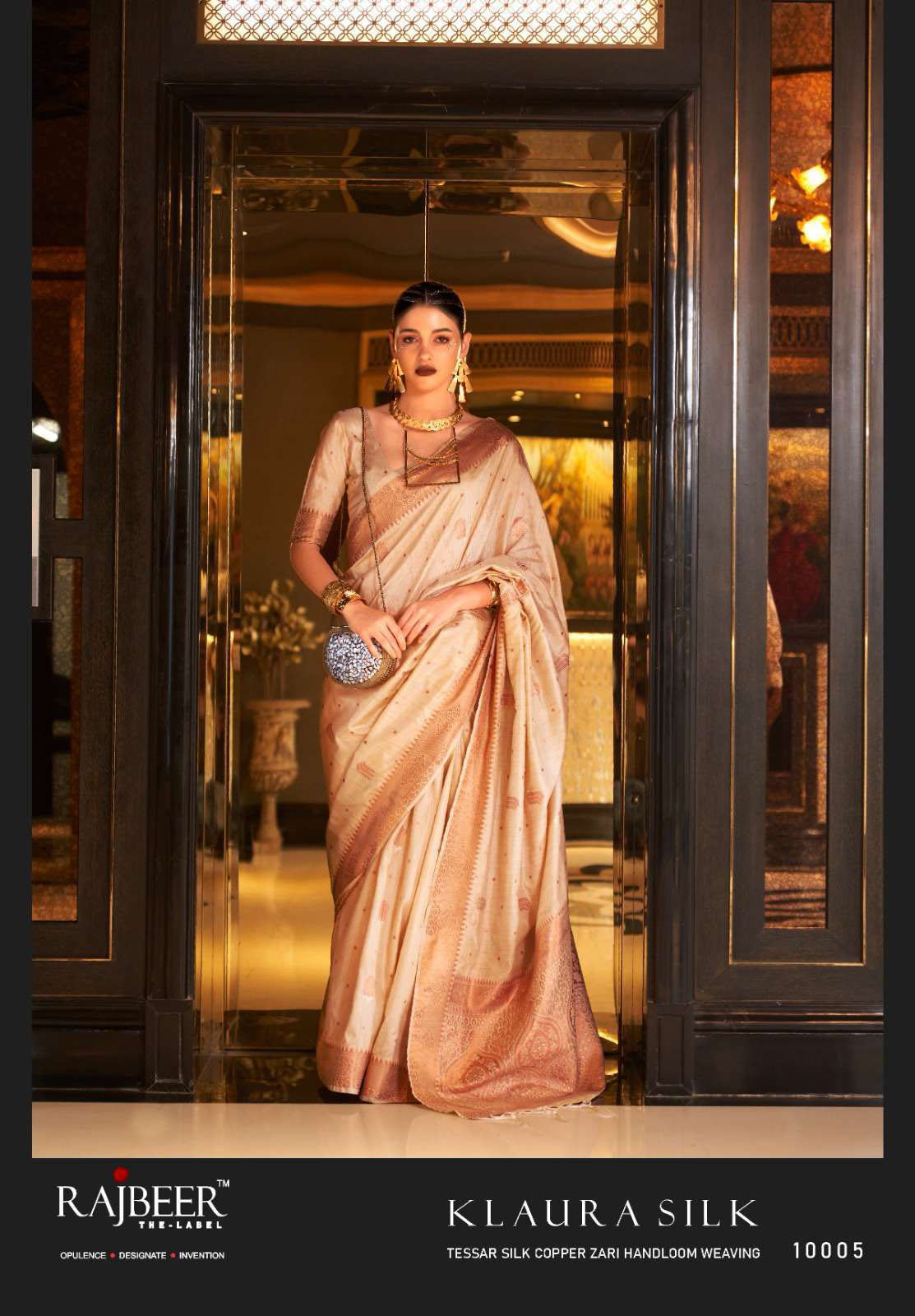 Rajbeer Presents Klaura Silk Amazing Tessar Silk Copper Zari Handloom Weaving Sarees