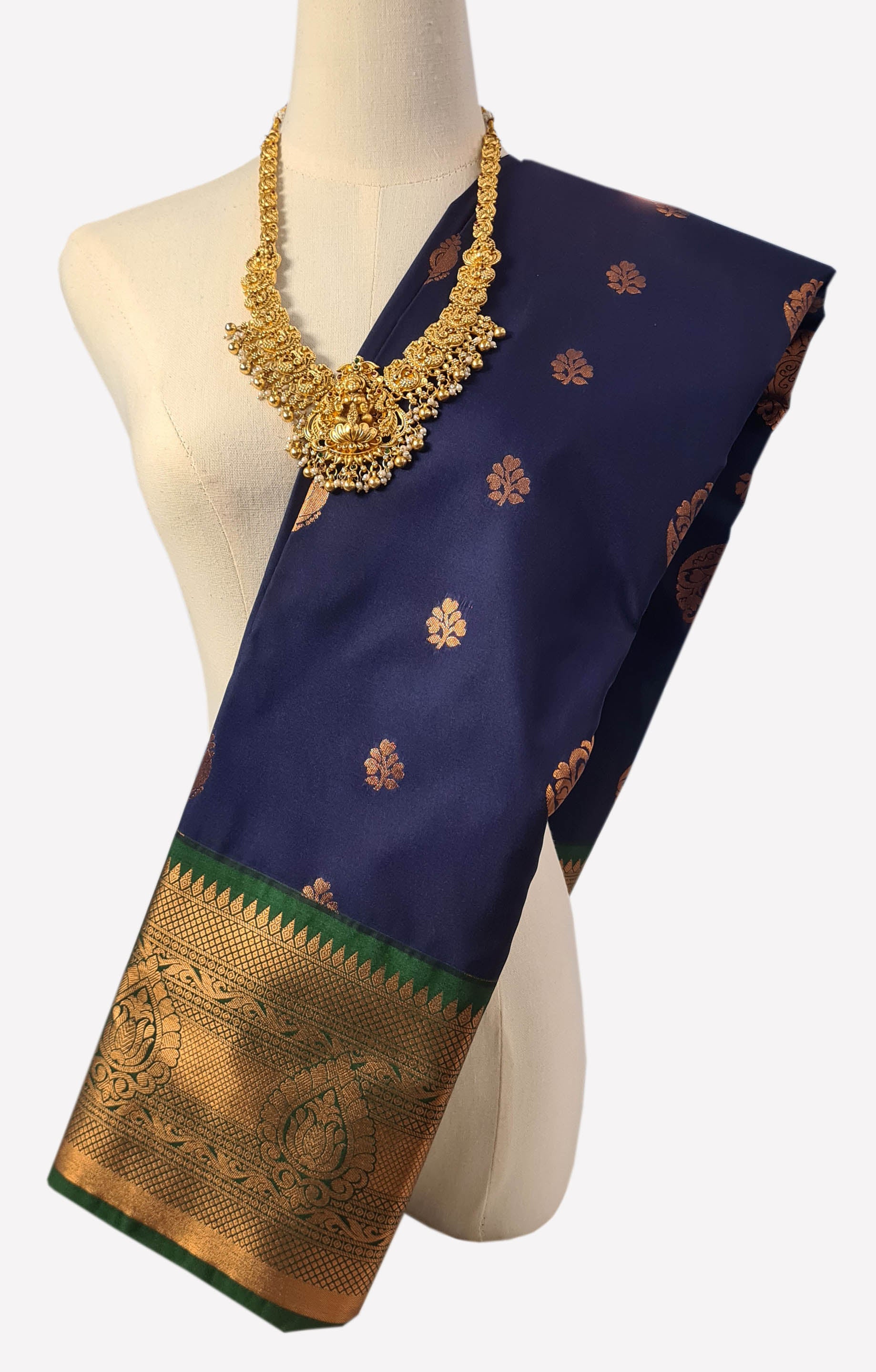 Kanchi Vegan Silk Saree With Contrast Blouse and Rich Jari Pallu