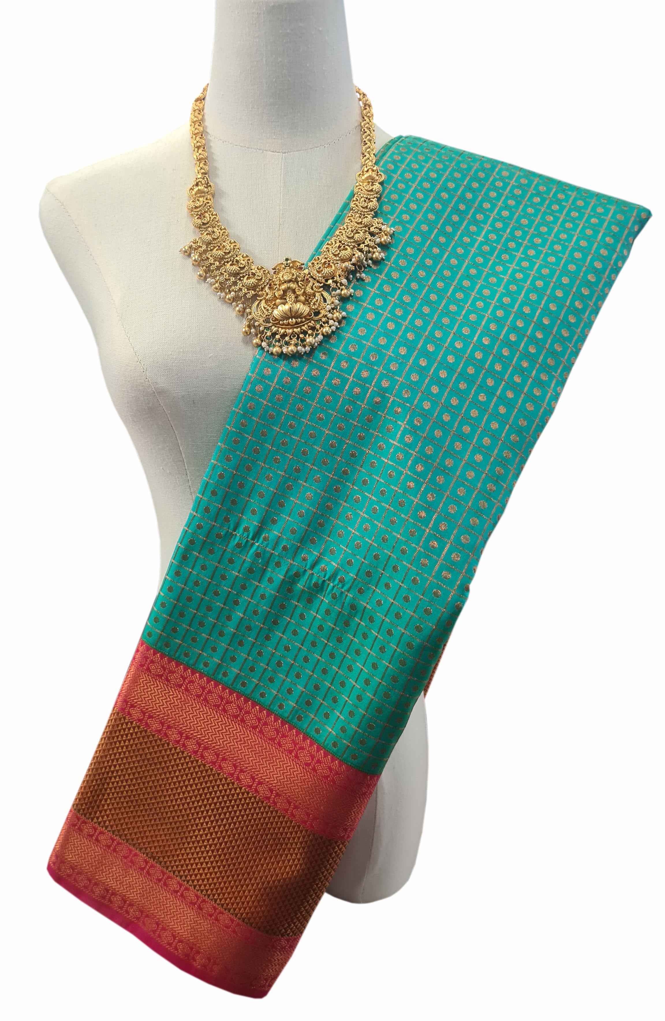 Kanchi Vegan Silk Saree With Contrast Blouse and Rich Jari Pallu