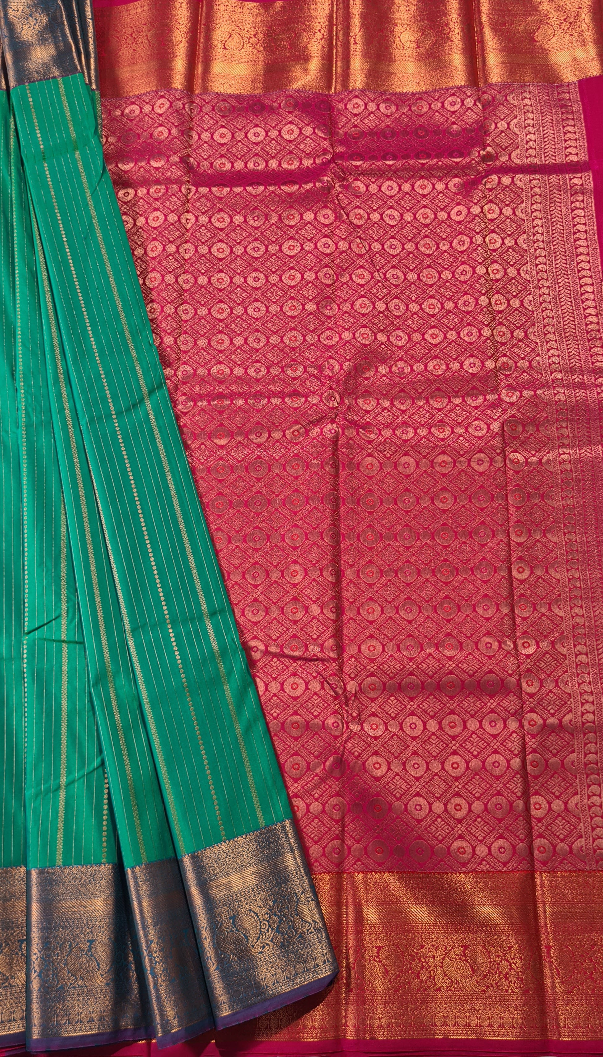 Kanchi Vegan Silk Saree With Contrast Blouse and Rich Jari Pallu