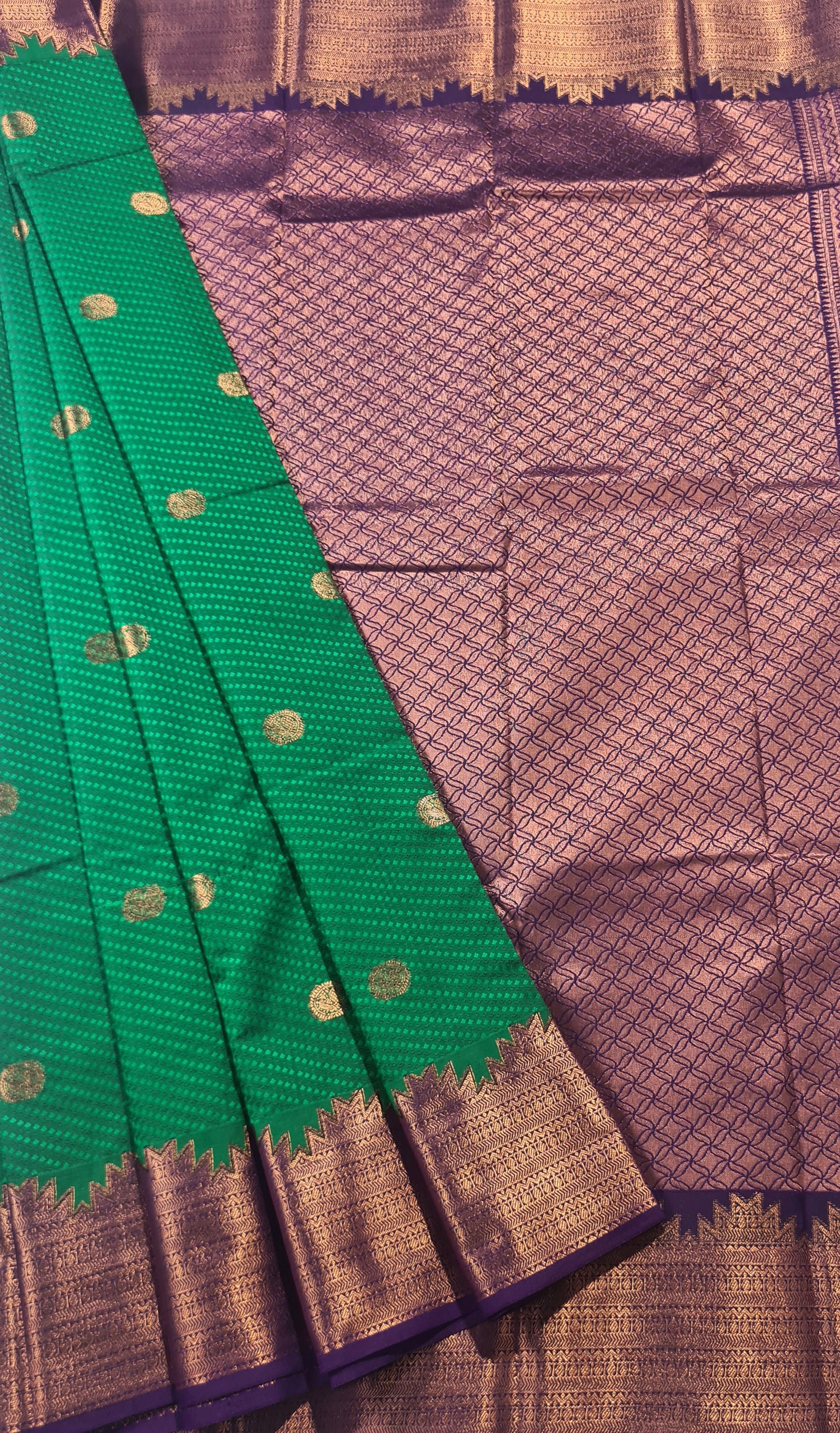 Kanchi Vegan Silk Saree With Contrast Blouse and Rich Jari Pallu