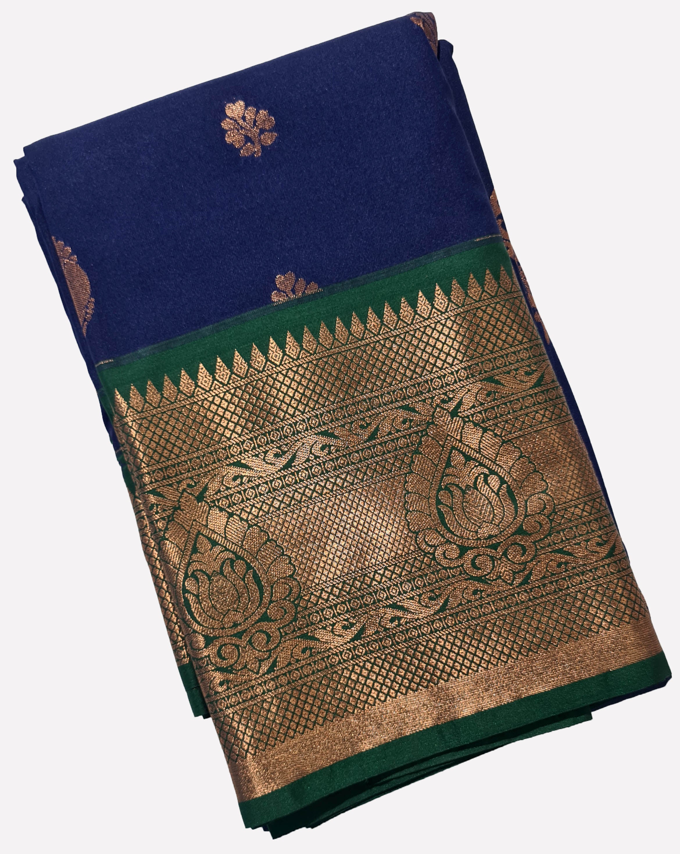 Kanchi Vegan Silk Saree With Contrast Blouse and Rich Jari Pallu