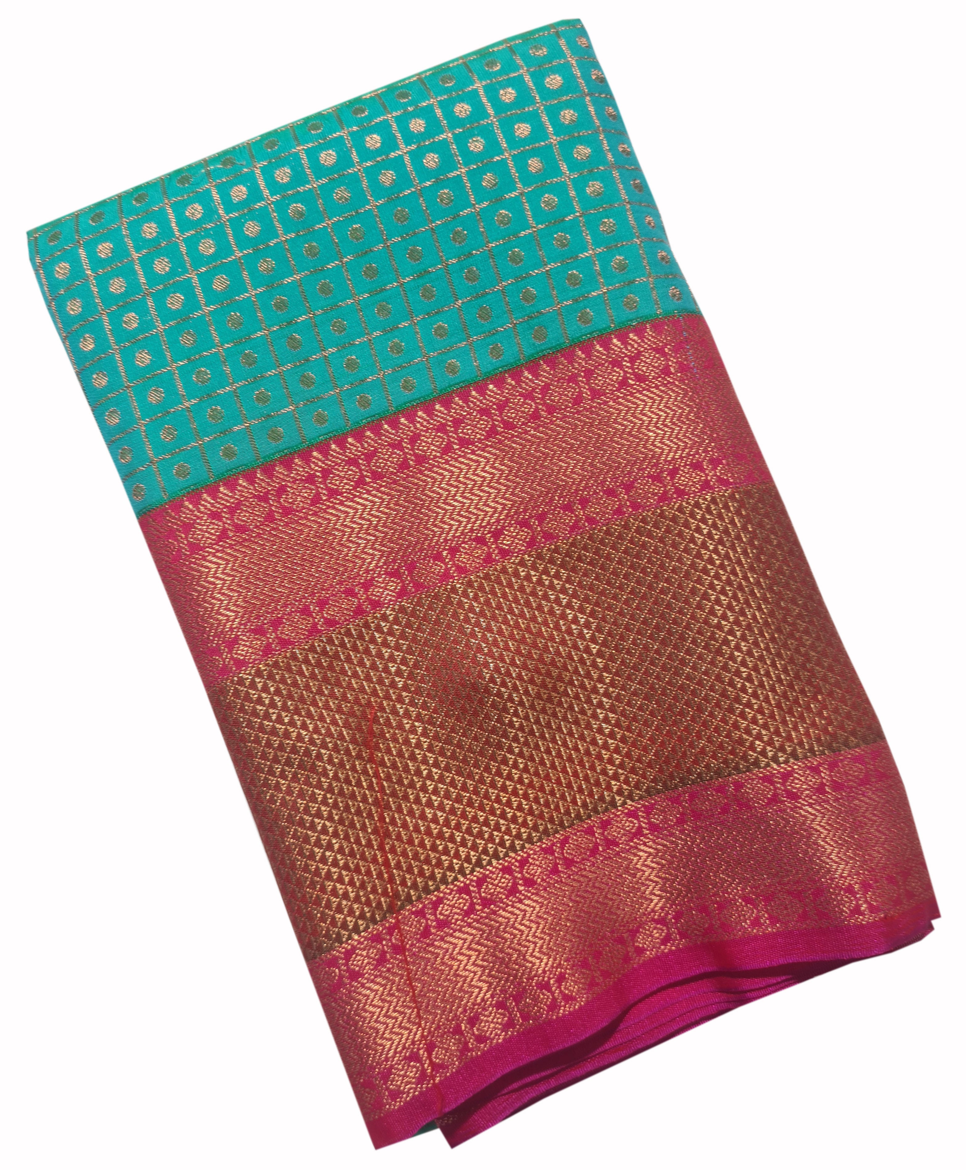 Kanchi Vegan Silk Saree With Contrast Blouse and Rich Jari Pallu