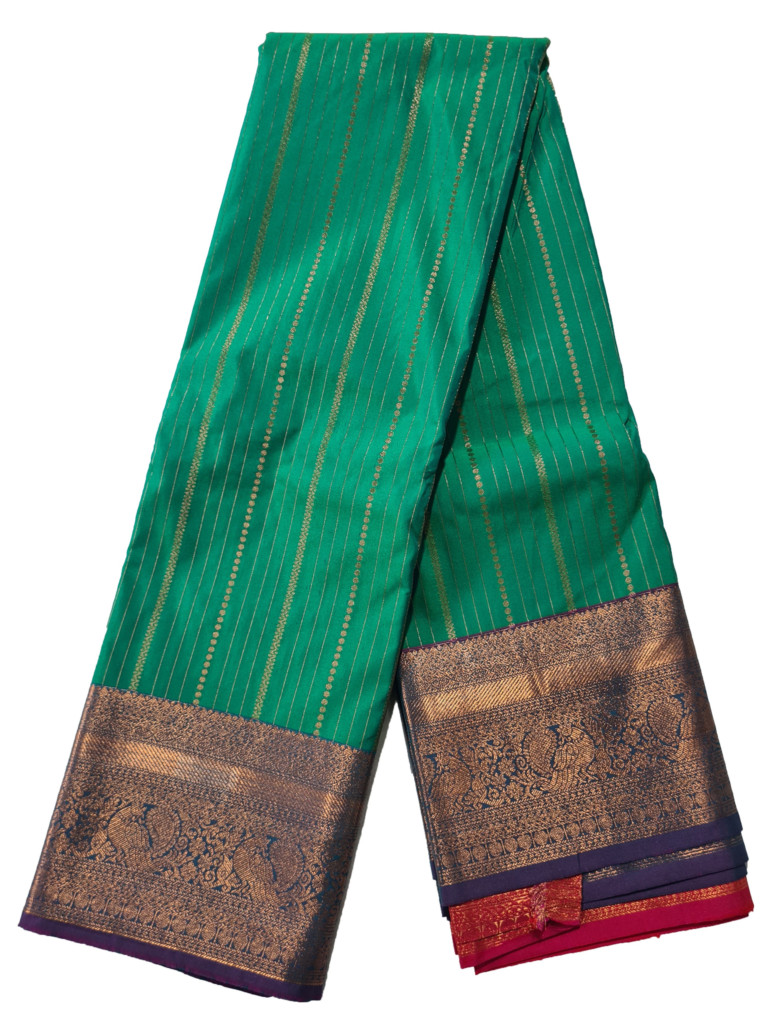 Kanchi Vegan Silk Saree With Contrast Blouse and Rich Jari Pallu