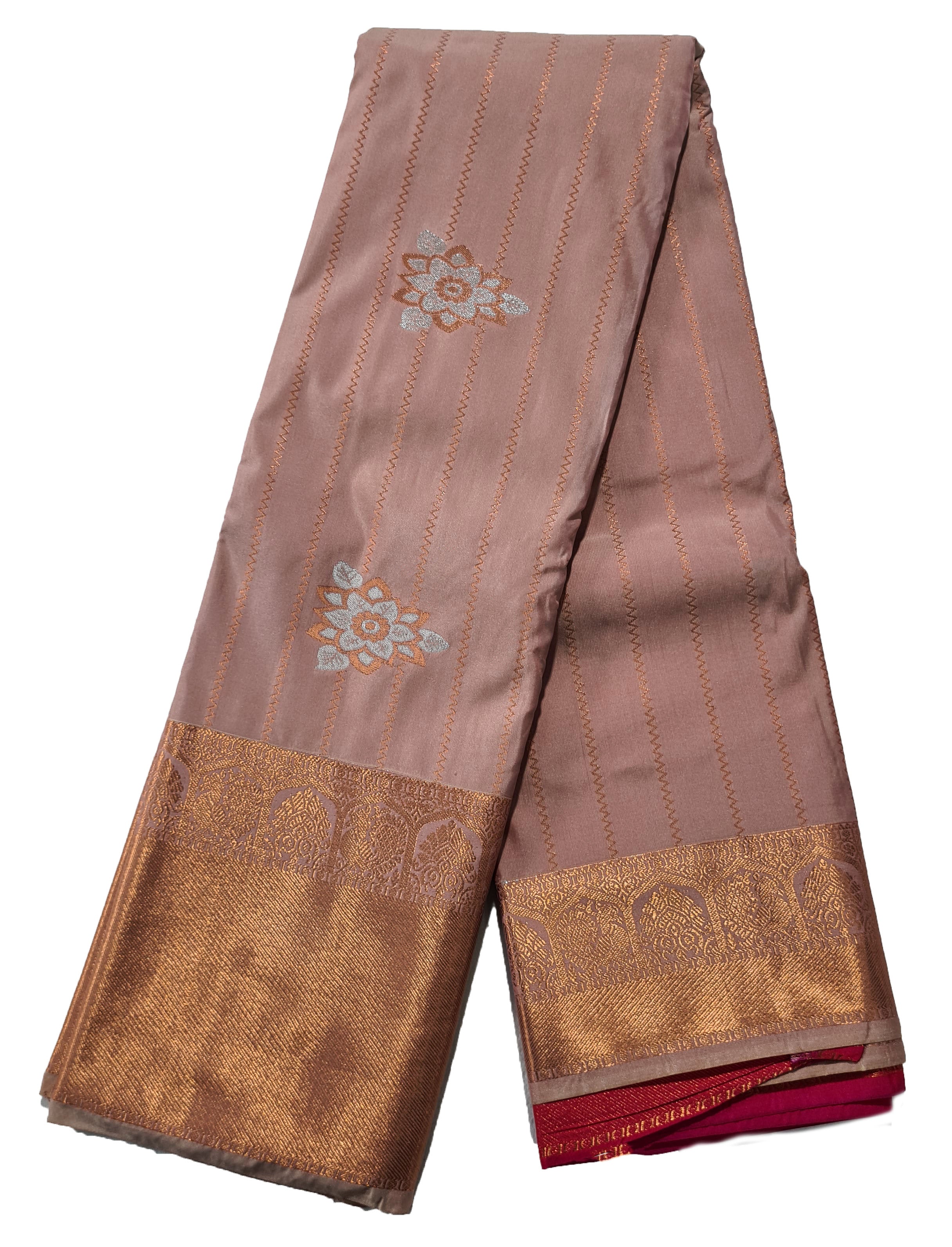 Kanchi Vegan Silk Saree With Contrast Blouse and Rich Jari Pallu