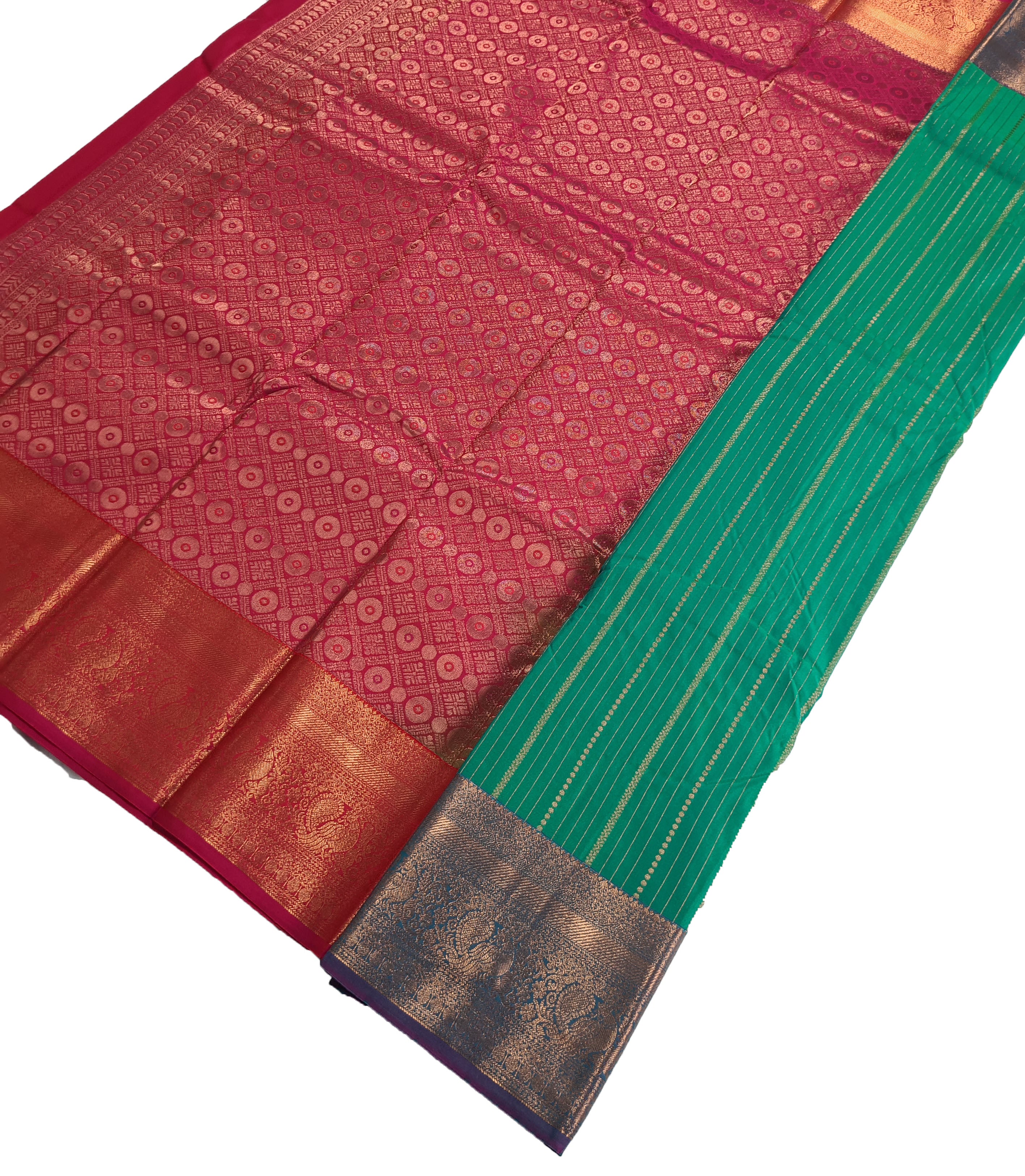 Kanchi Vegan Silk Saree With Contrast Blouse and Rich Jari Pallu