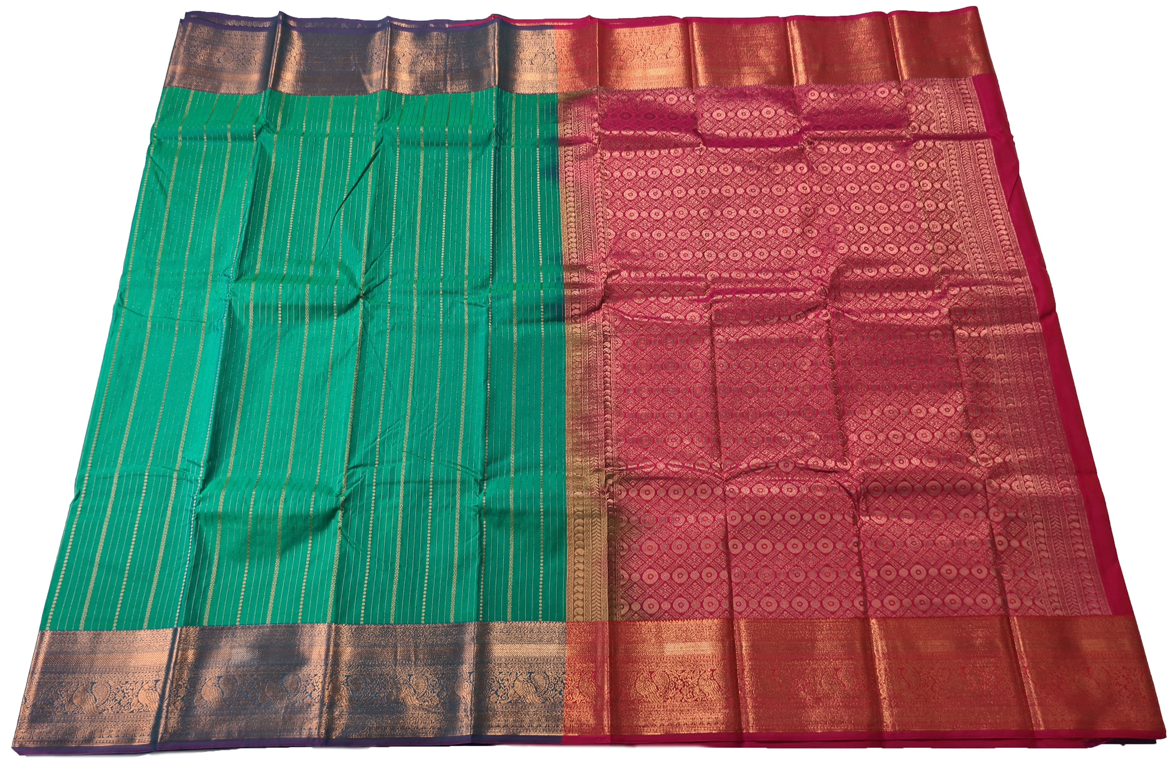 Kanchi Vegan Silk Saree With Contrast Blouse and Rich Jari Pallu