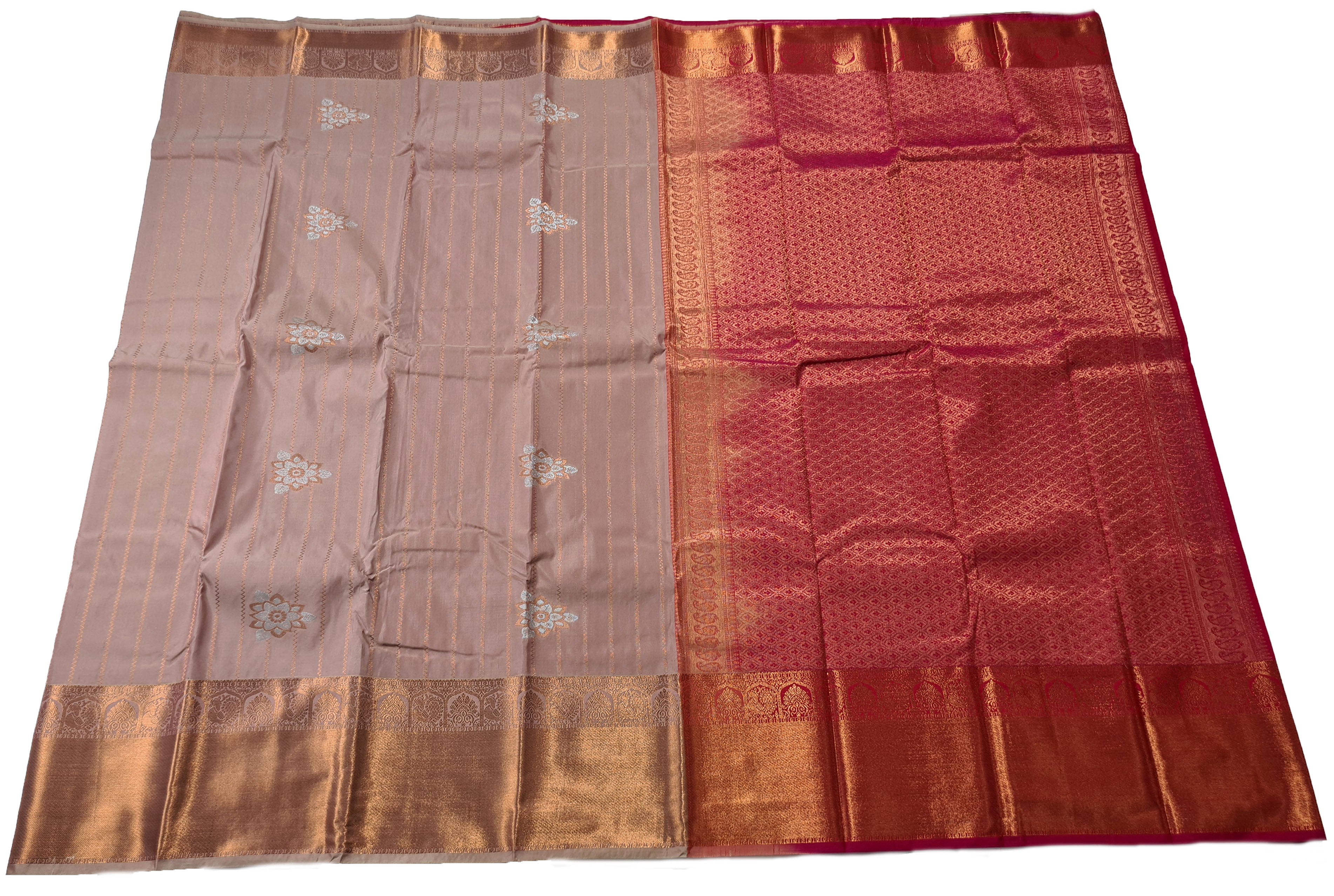 Kanchi Vegan Silk Saree With Contrast Blouse and Rich Jari Pallu