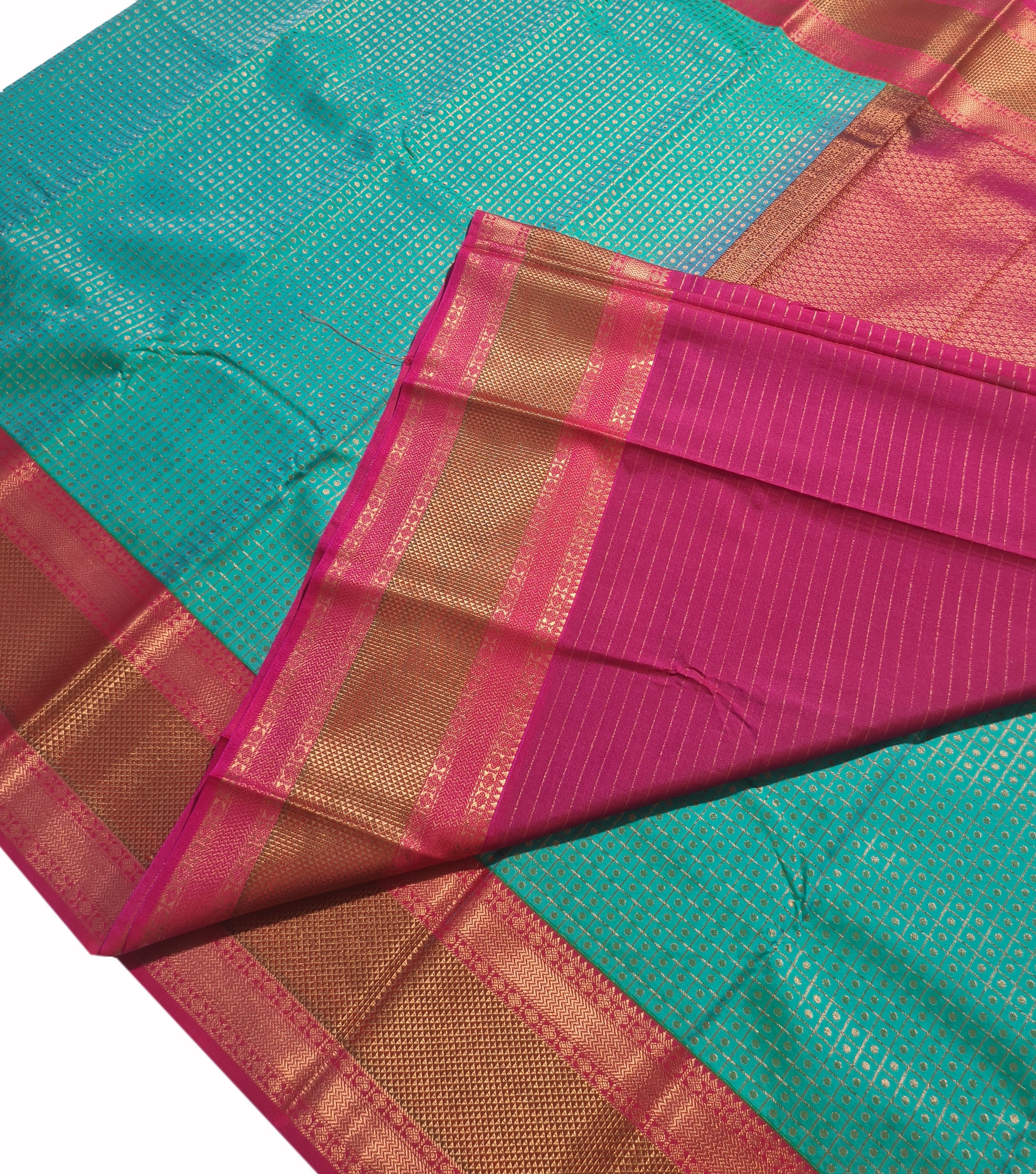Kanchi Vegan Silk Saree With Contrast Blouse and Rich Jari Pallu