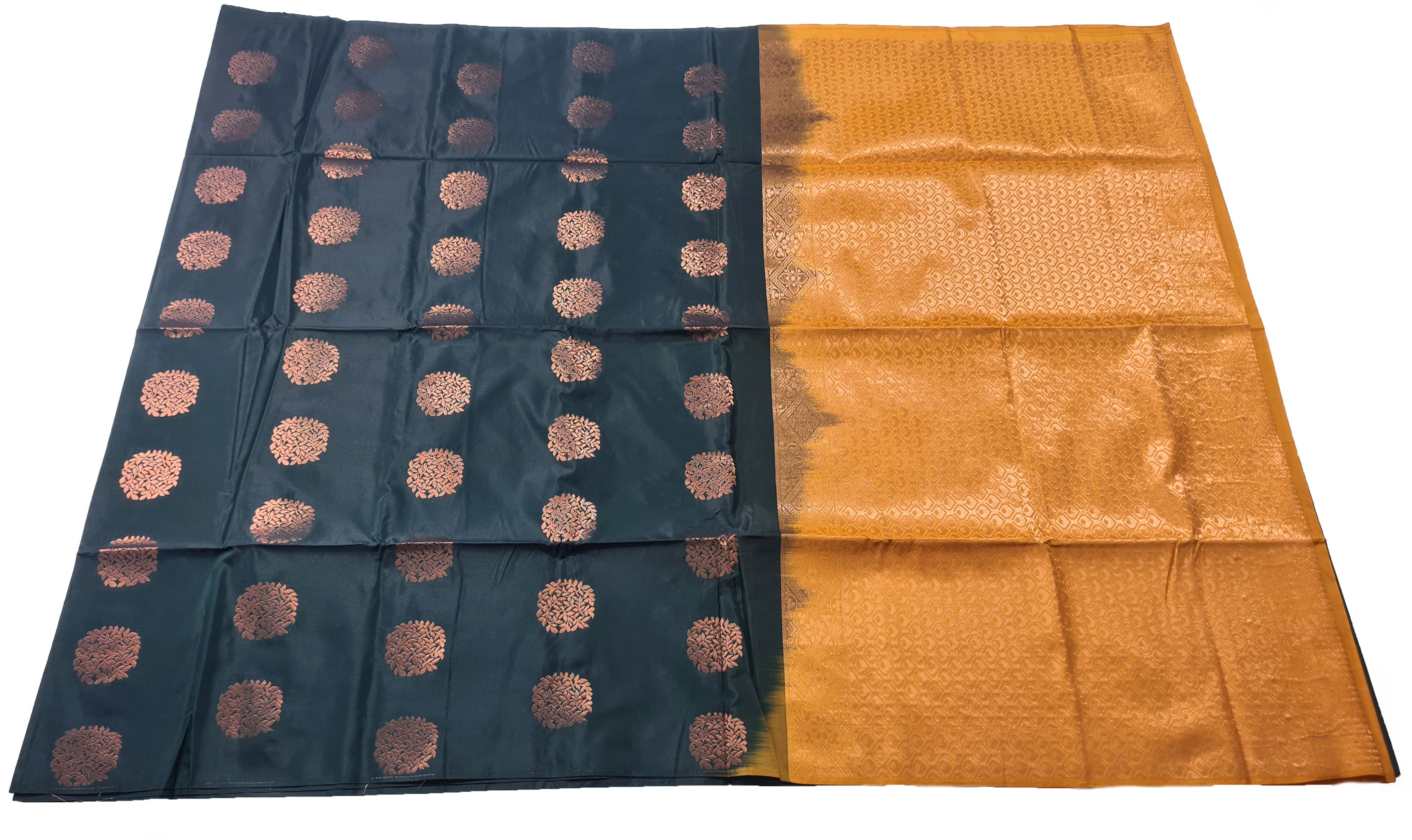 Kanchi Vegan Silk Saree With Contrast Blouse and Rich Jari Pallu