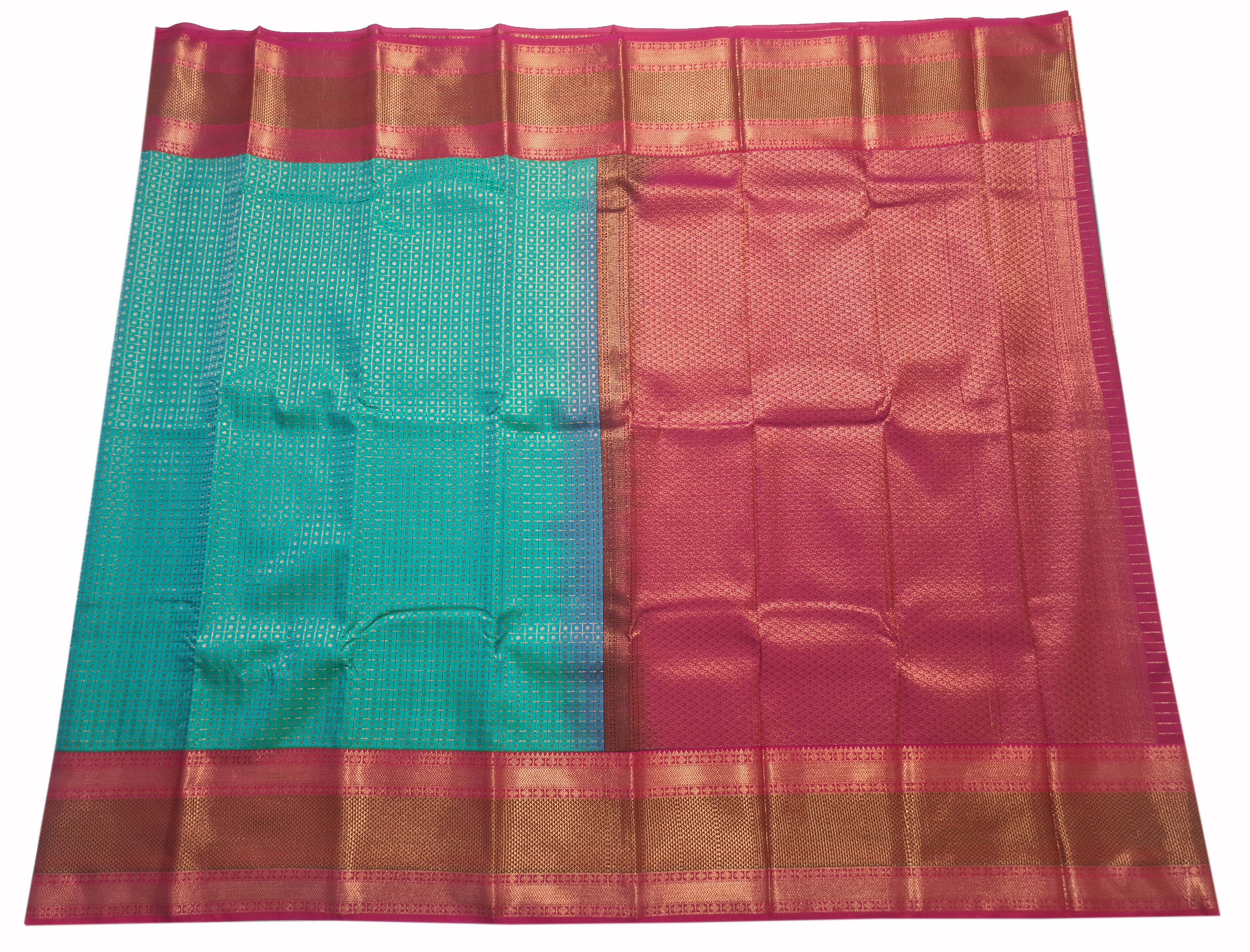 Kanchi Vegan Silk Saree With Contrast Blouse and Rich Jari Pallu