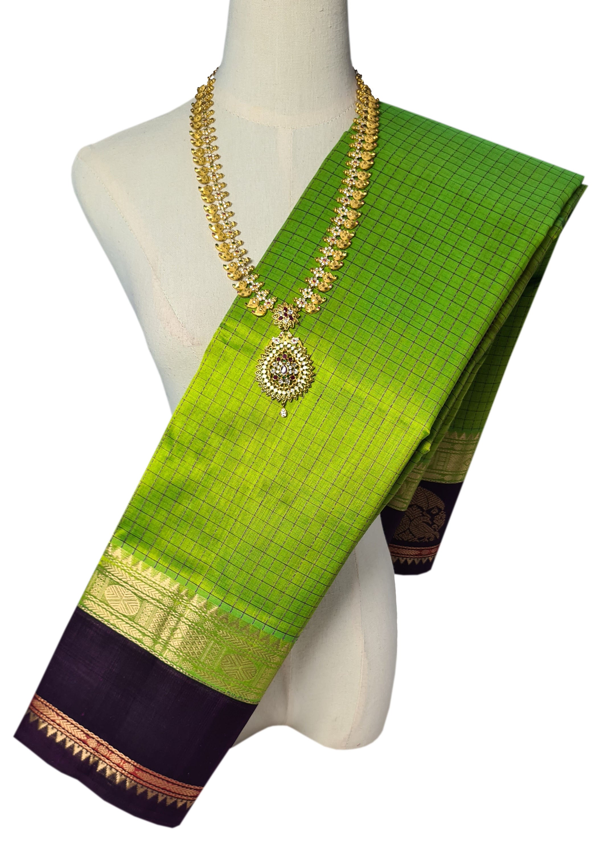 Korvai Kanchipuram Side Butta Checked pure silk cotton Sarees