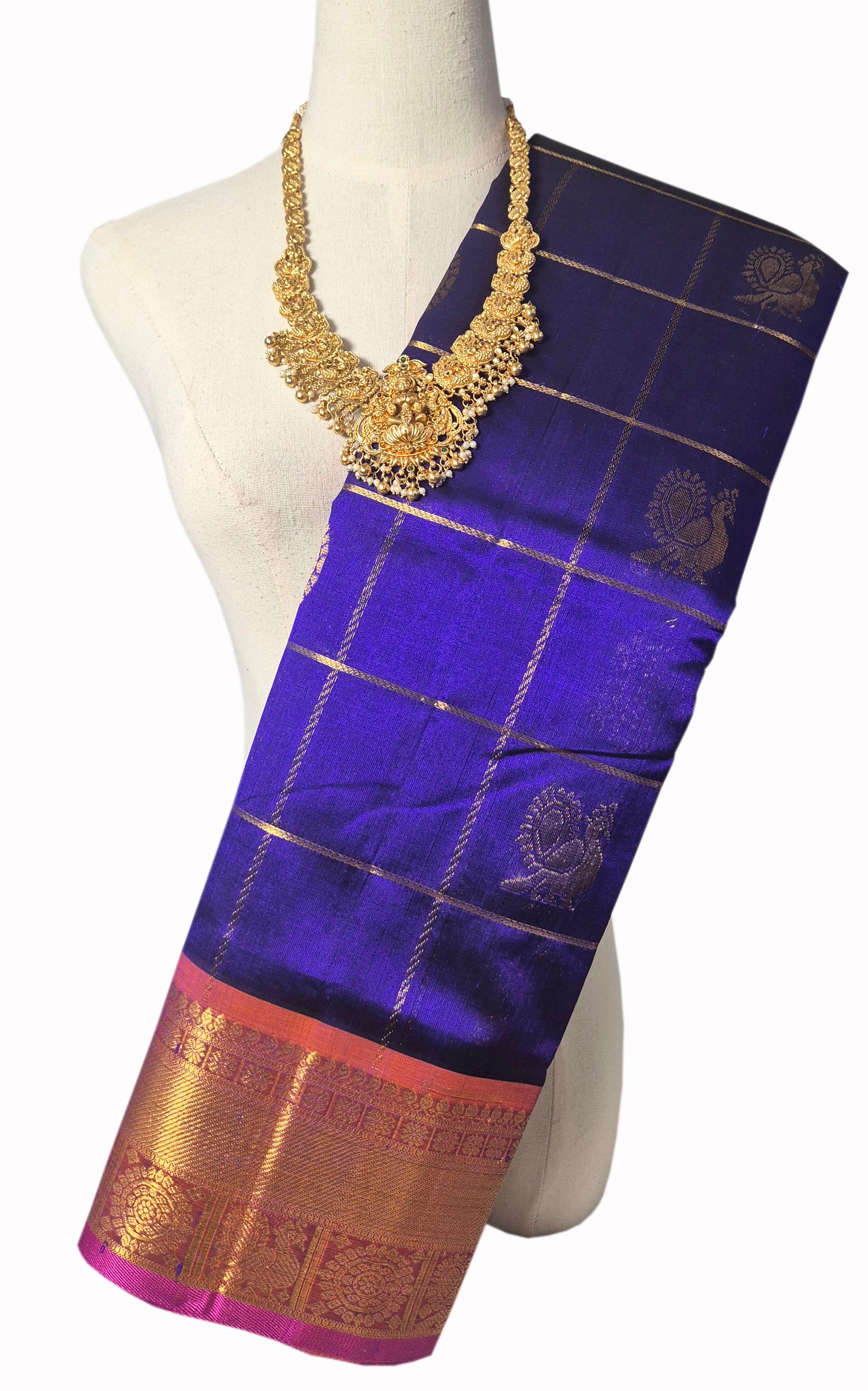 Zari check Kanchipuram Pure Silk Cotton Saree