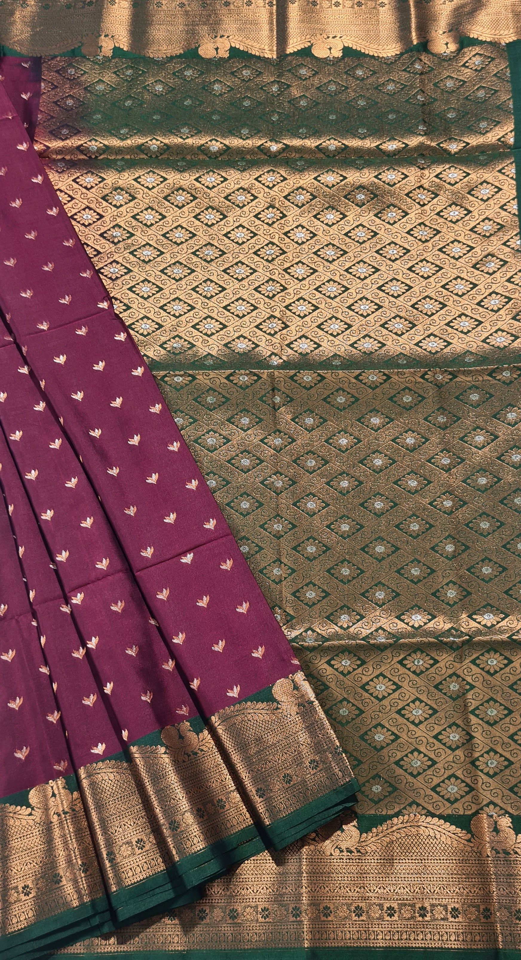 Kanchi Vegan Silk Saree With Contrast Blouse and Rich Jari Pallu