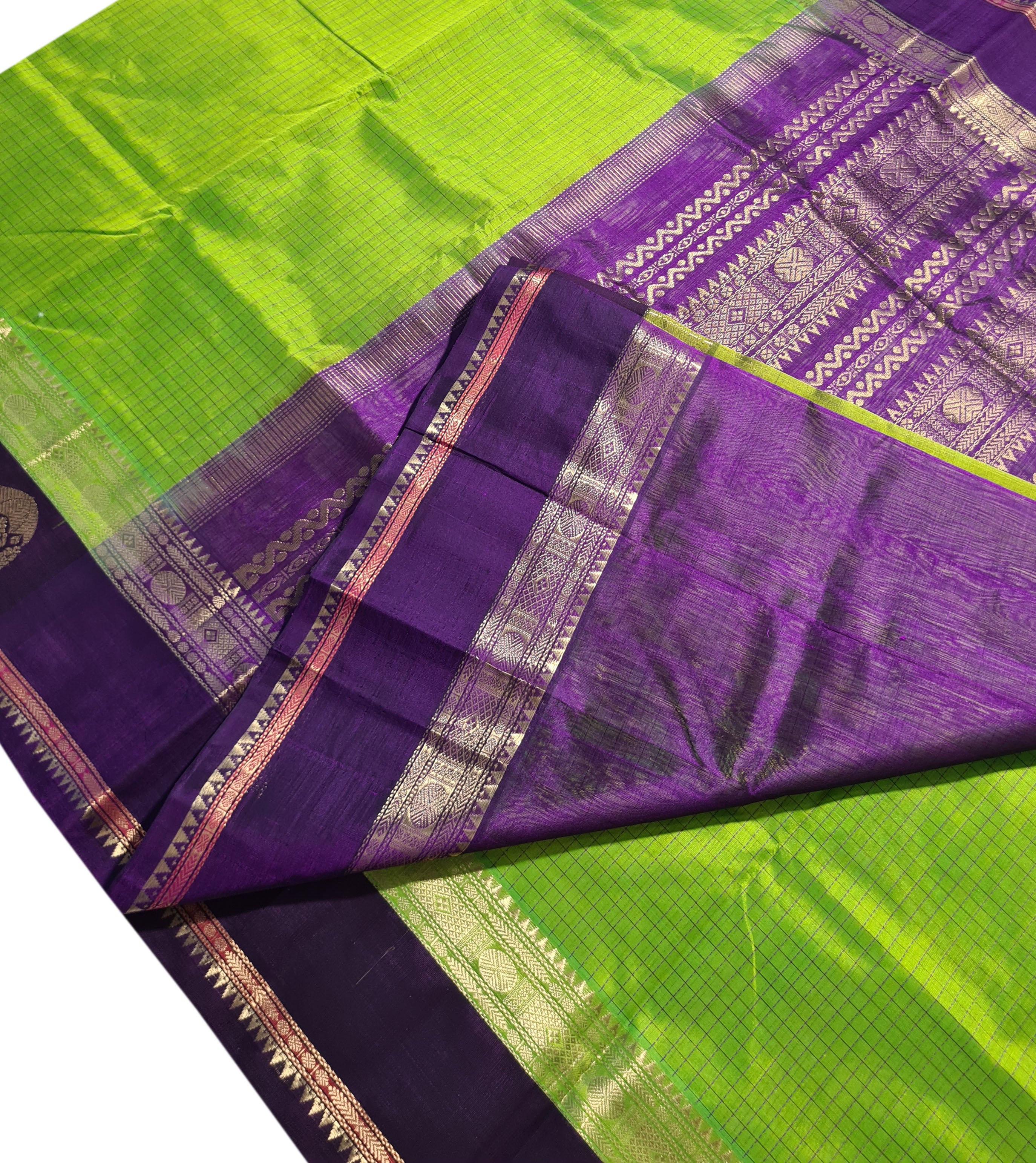 Korvai Kanchipuram Side Butta Checked pure silk cotton Sarees