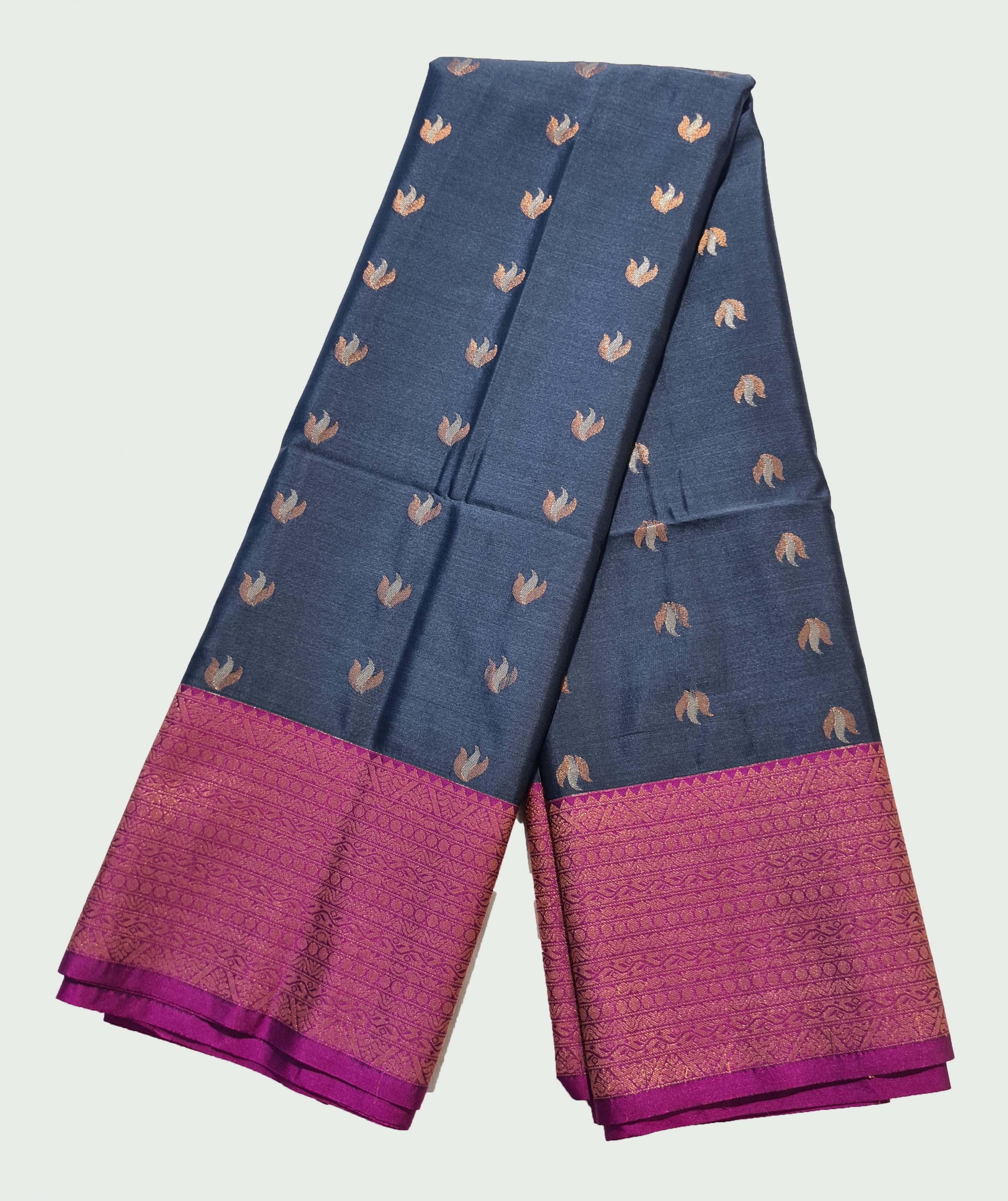 Kanchi Vegan Silk Saree With Contrast Blouse and Rich Jari Pallu