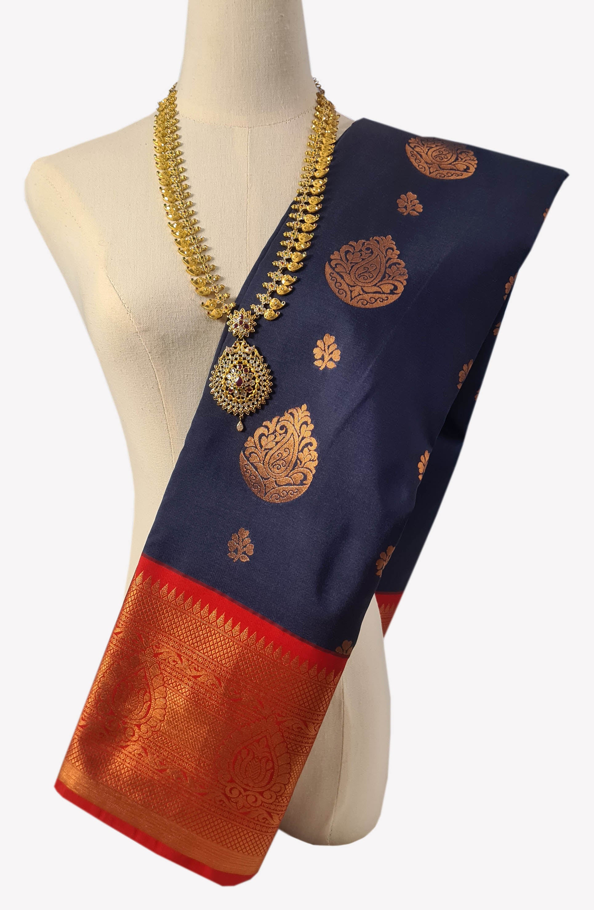 Kanchi Vegan Silk Saree With Contrast Blouse and Rich Jari Pallu