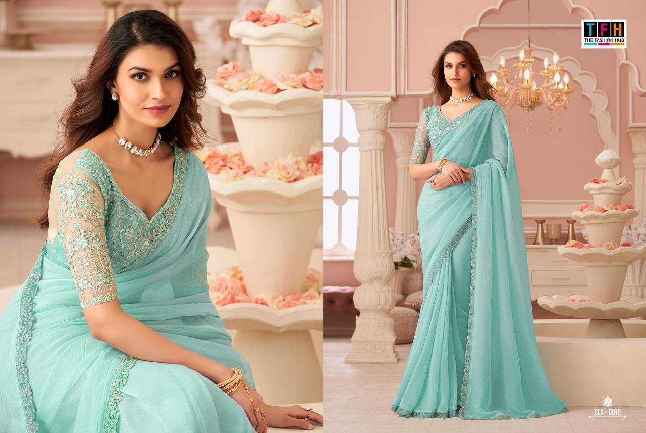 TFH Presents Salsa Style Designer Sarees With stitched blouse – ready size 36, margin up to 40