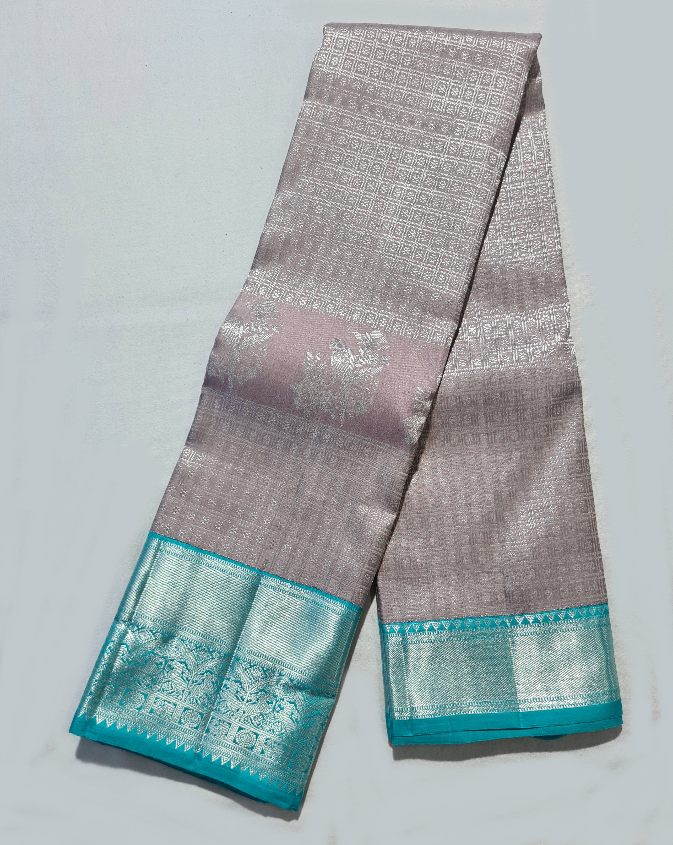 Kanchipuram Pure Silk Saree with silver pure zari