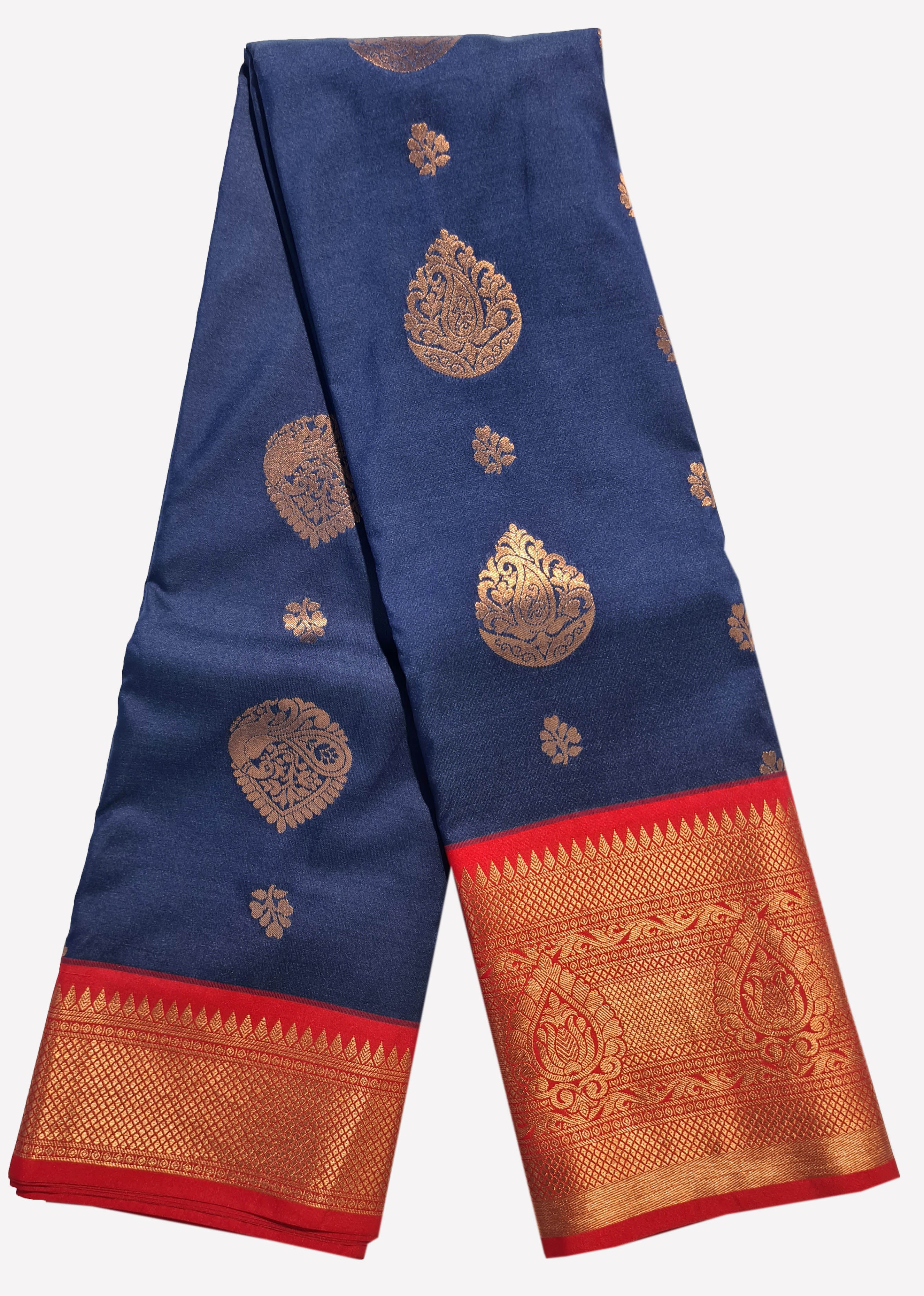 Kanchi Vegan Silk Saree With Contrast Blouse and Rich Jari Pallu