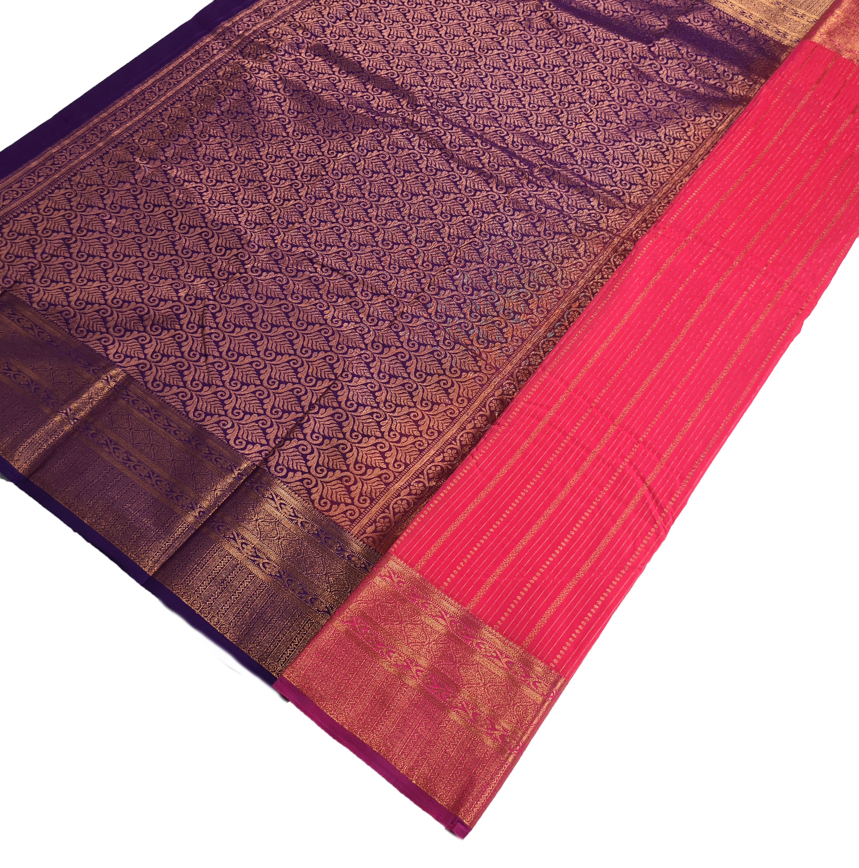 Kanchi Vegan Silk Saree With Contrast Blouse and Rich Jari Pallu