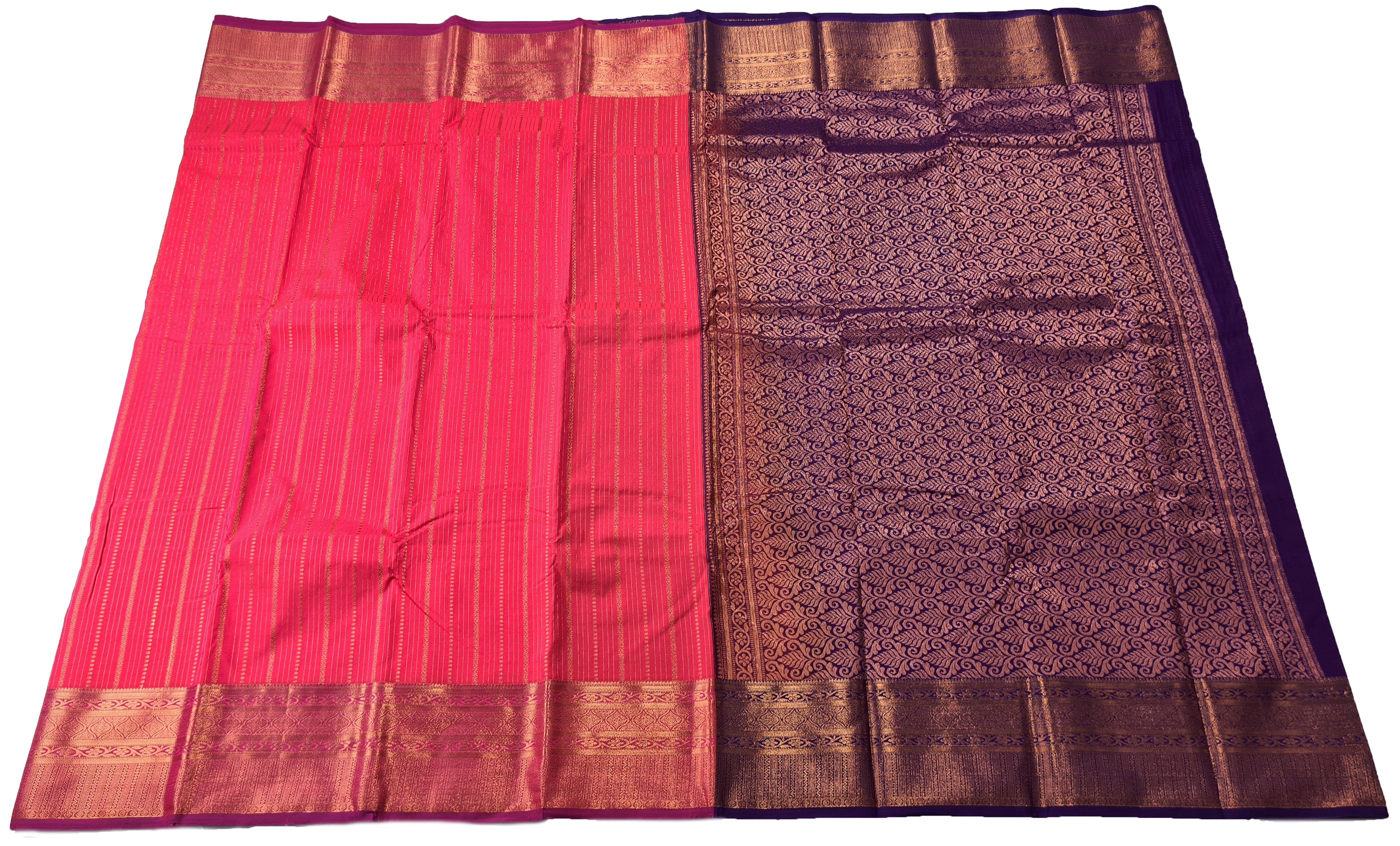 Kanchi Vegan Silk Saree With Contrast Blouse and Rich Jari Pallu