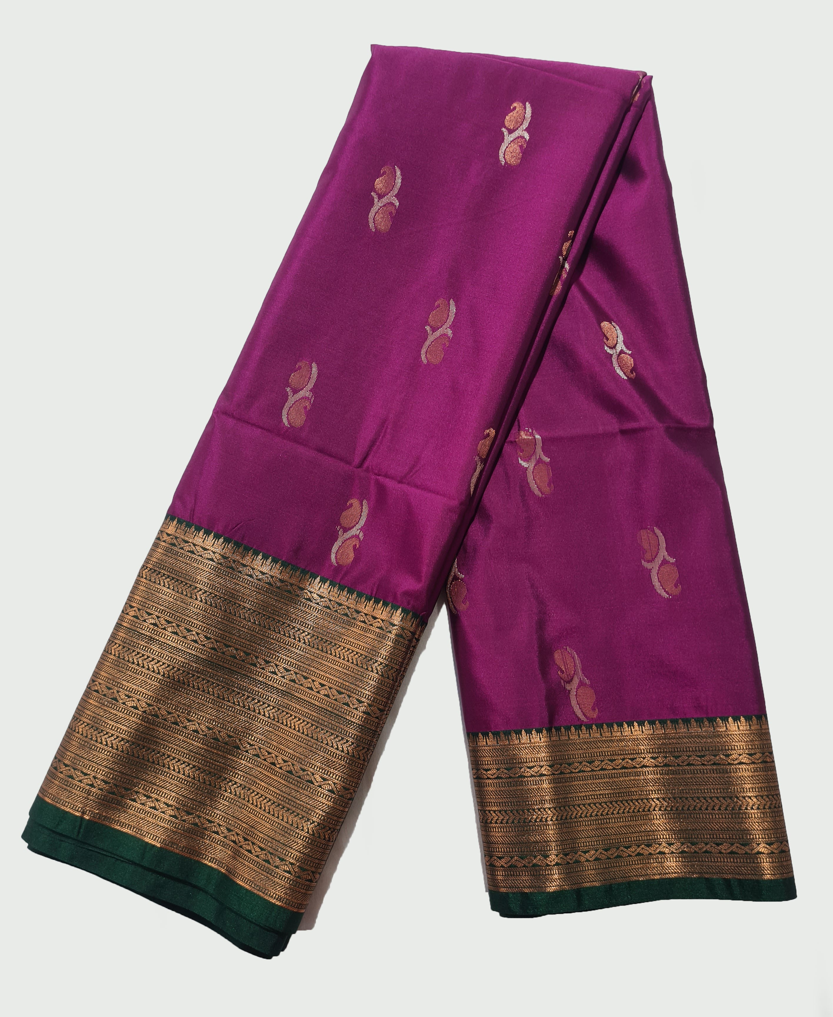 Kanchi Vegan Silk Saree With Contrast Blouse and Rich Jari Pallu