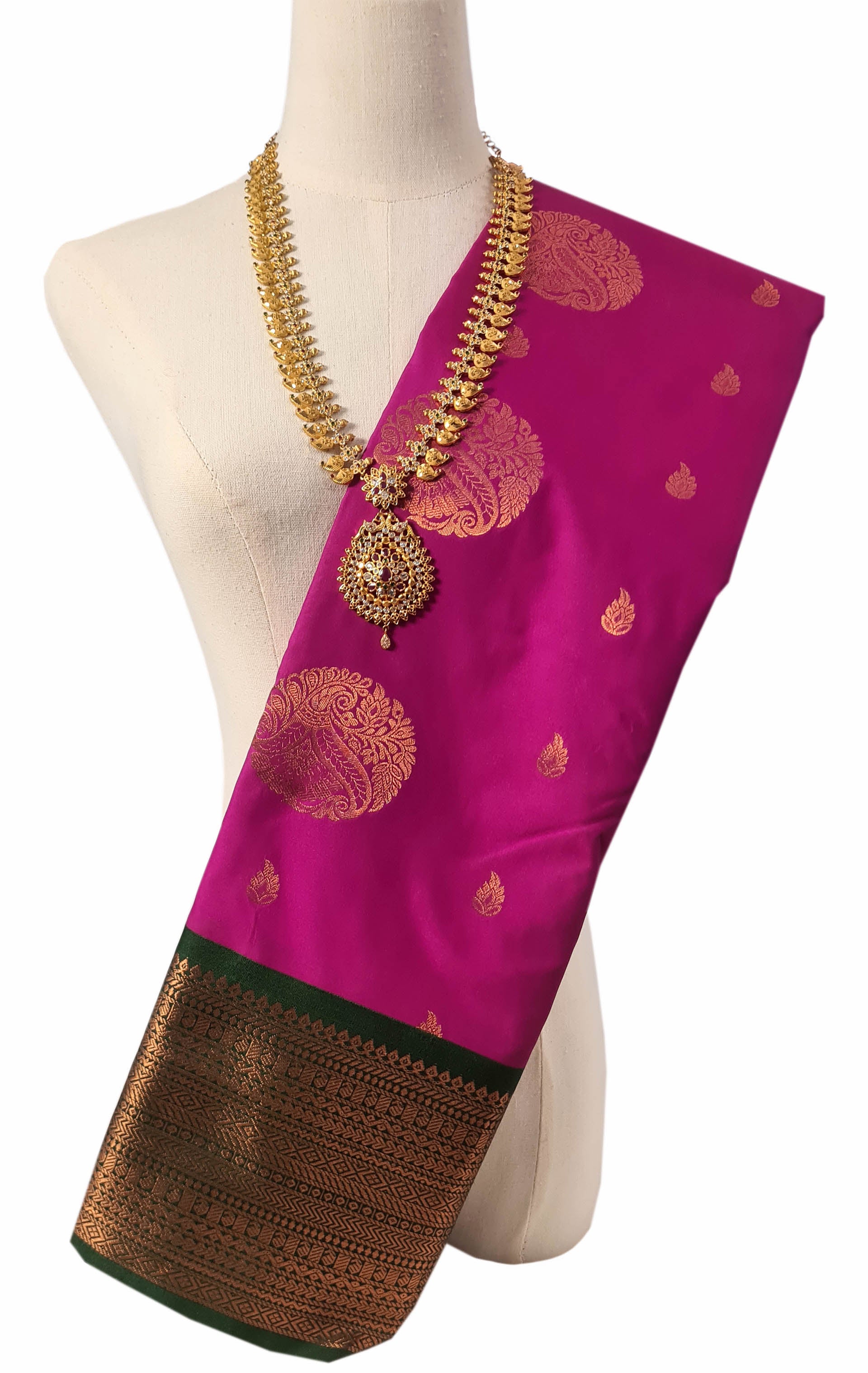 Kanchi Vegan Silk Saree With Contrast Blouse and Rich Jari Pallu