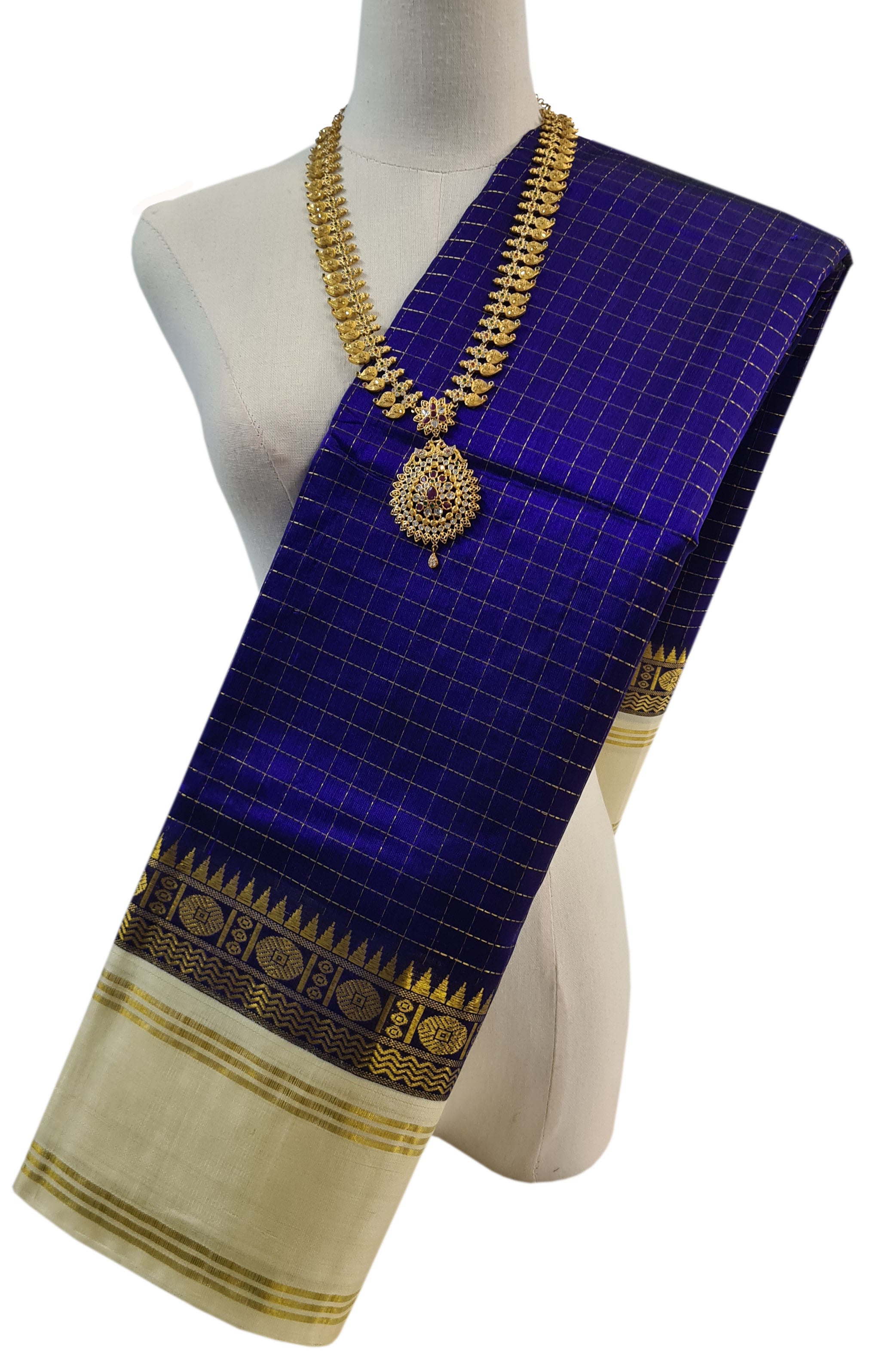 Korvai Kanchipuram Zari Checked pure silk cotton Sarees