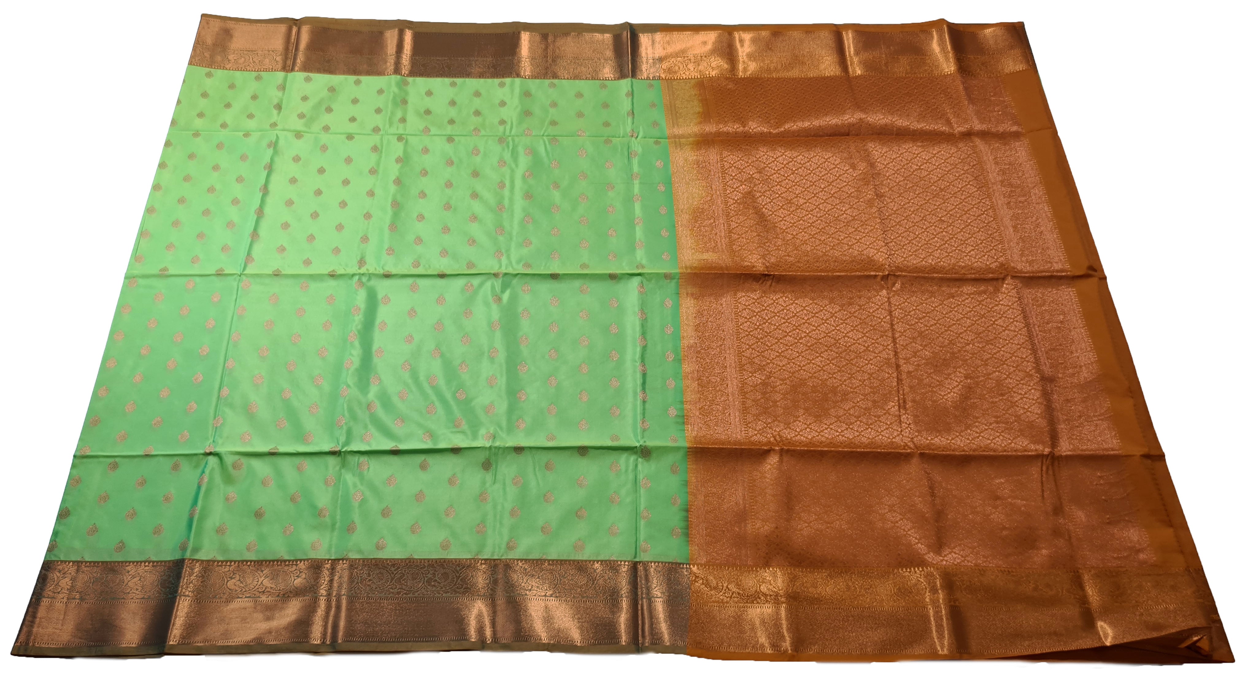 Kanchi Vegan Silk Saree With Contrast Blouse and Rich Jari Pallu