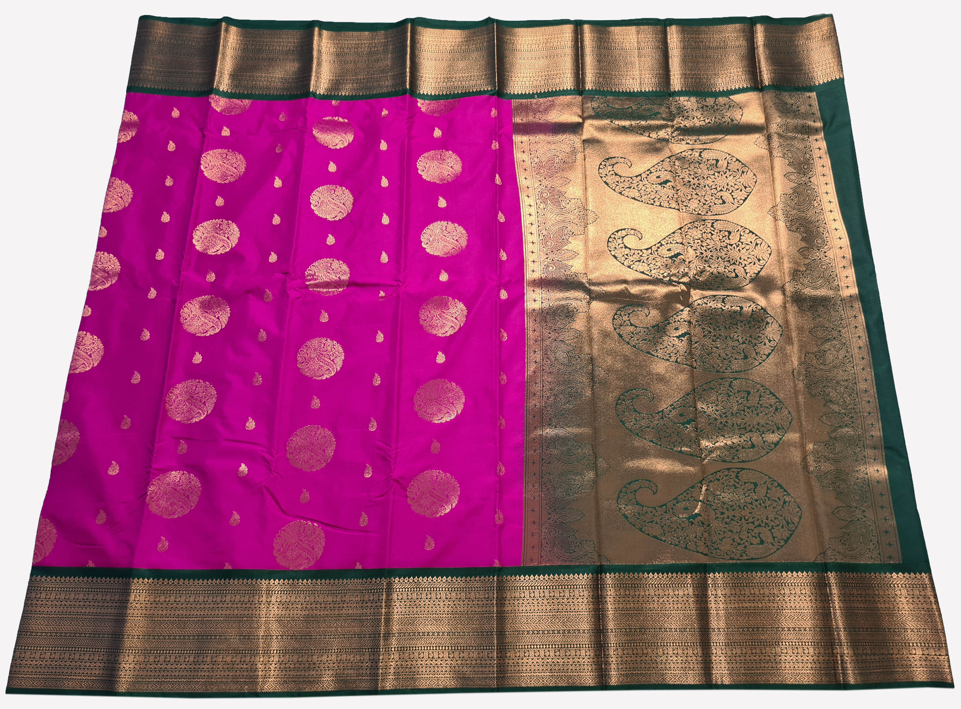 Kanchi Vegan Silk Saree With Contrast Blouse and Rich Jari Pallu