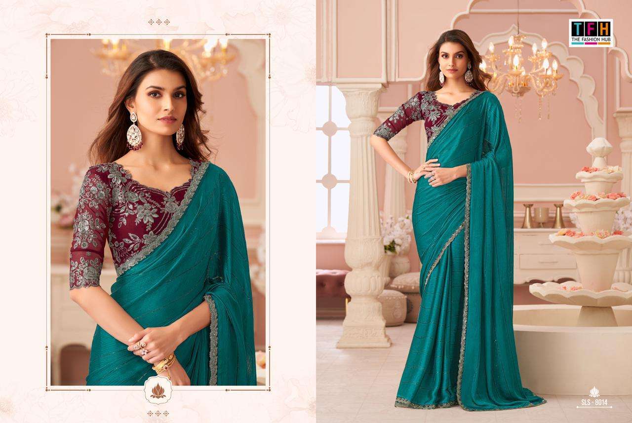 TFH Presents Salsa Style Designer Sarees With stitched blouse – ready size 36, margin up to 40