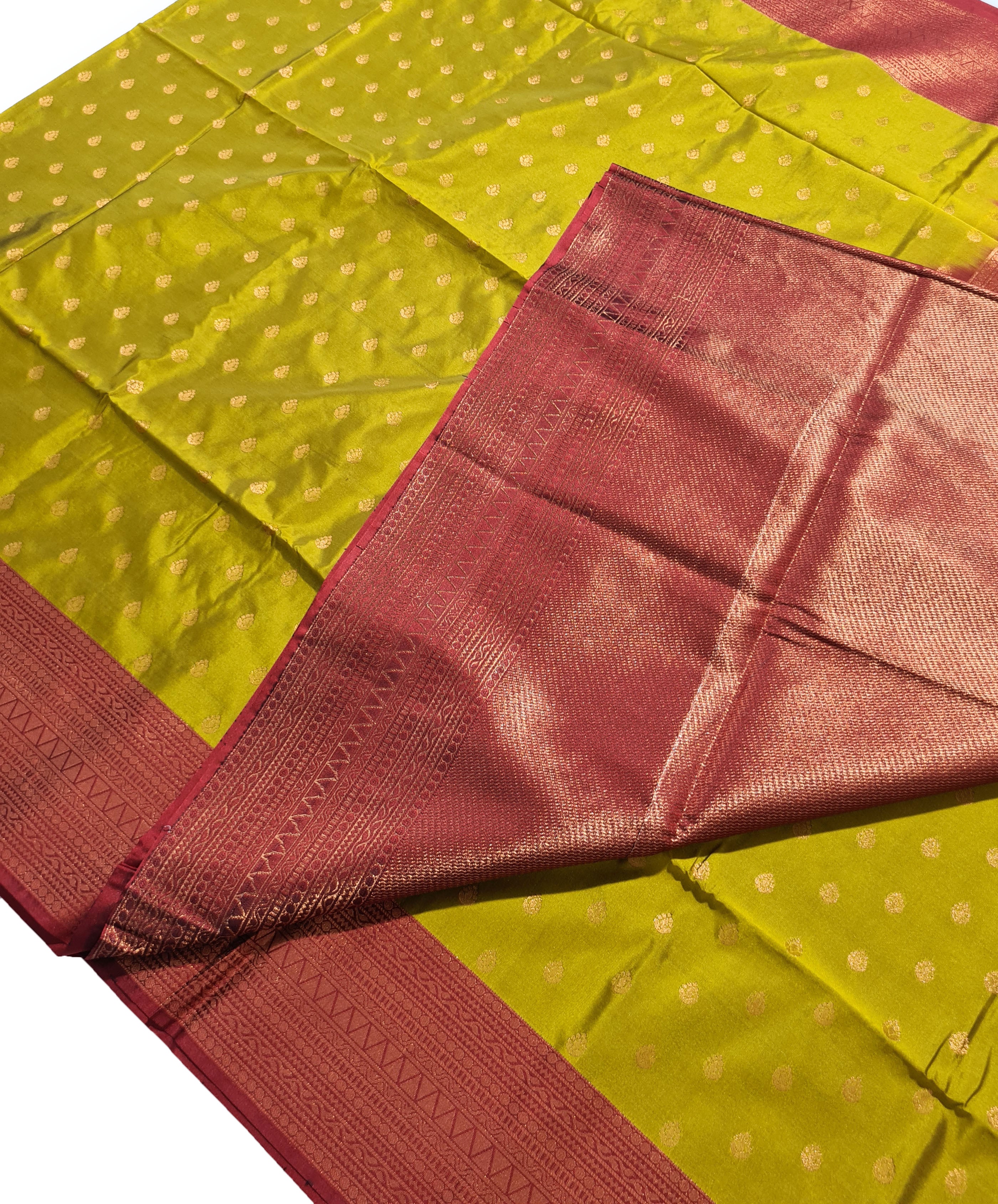 Kanchi Vegan Silk Saree With Contrast Blouse and Rich Jari Pallu