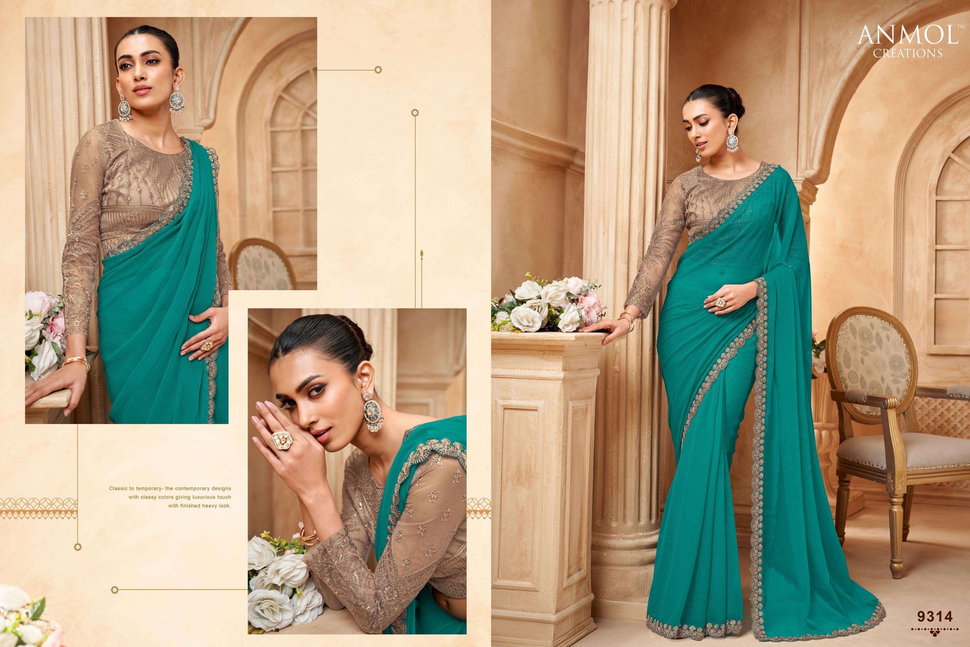 Anmol Presents Elegance Fancy Designer Party Wear Sarees With stitched blouse – ready size 36, margin up to 40