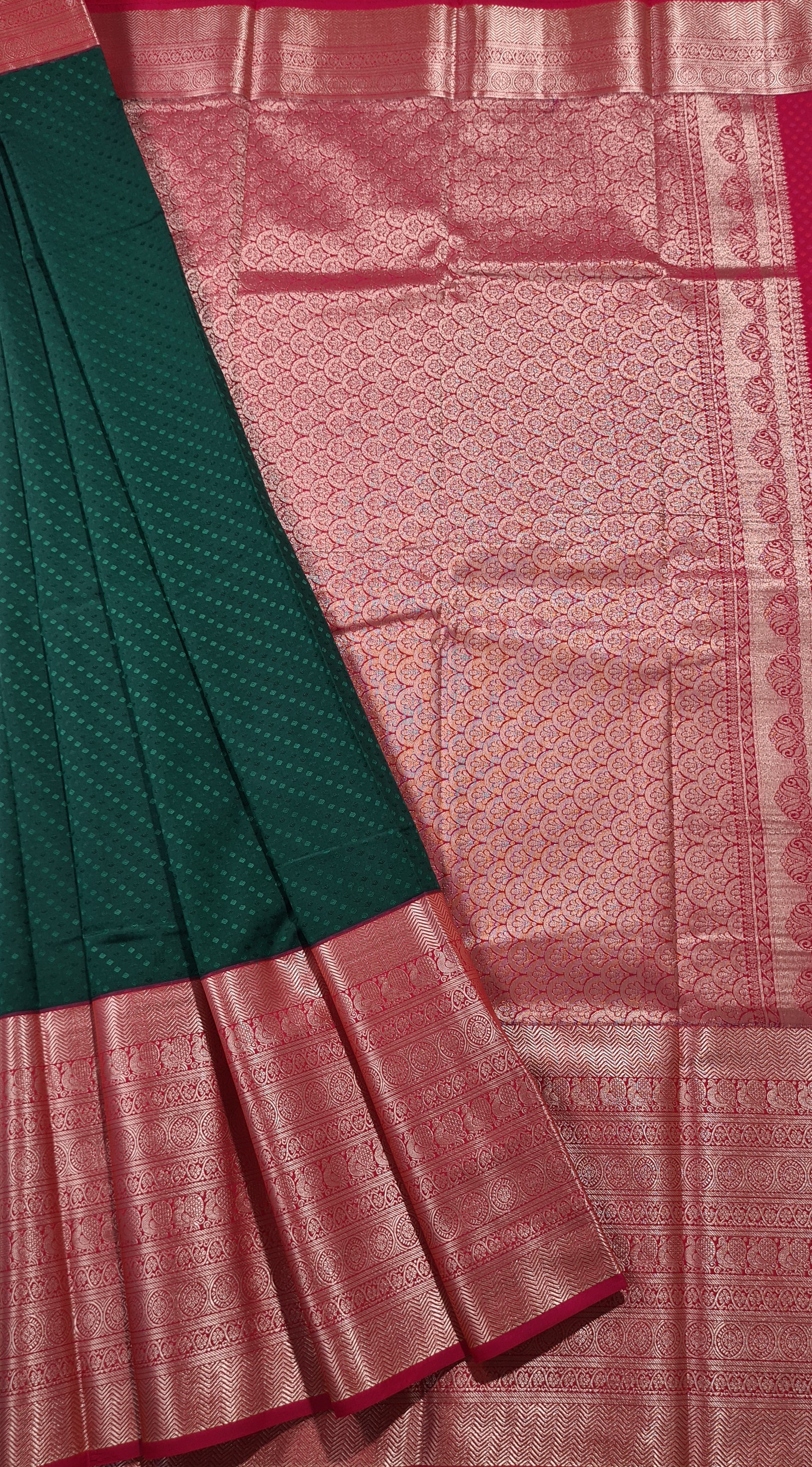 Kanchi Vegan Silk Saree With Contrast Blouse and Rich Jari Pallu