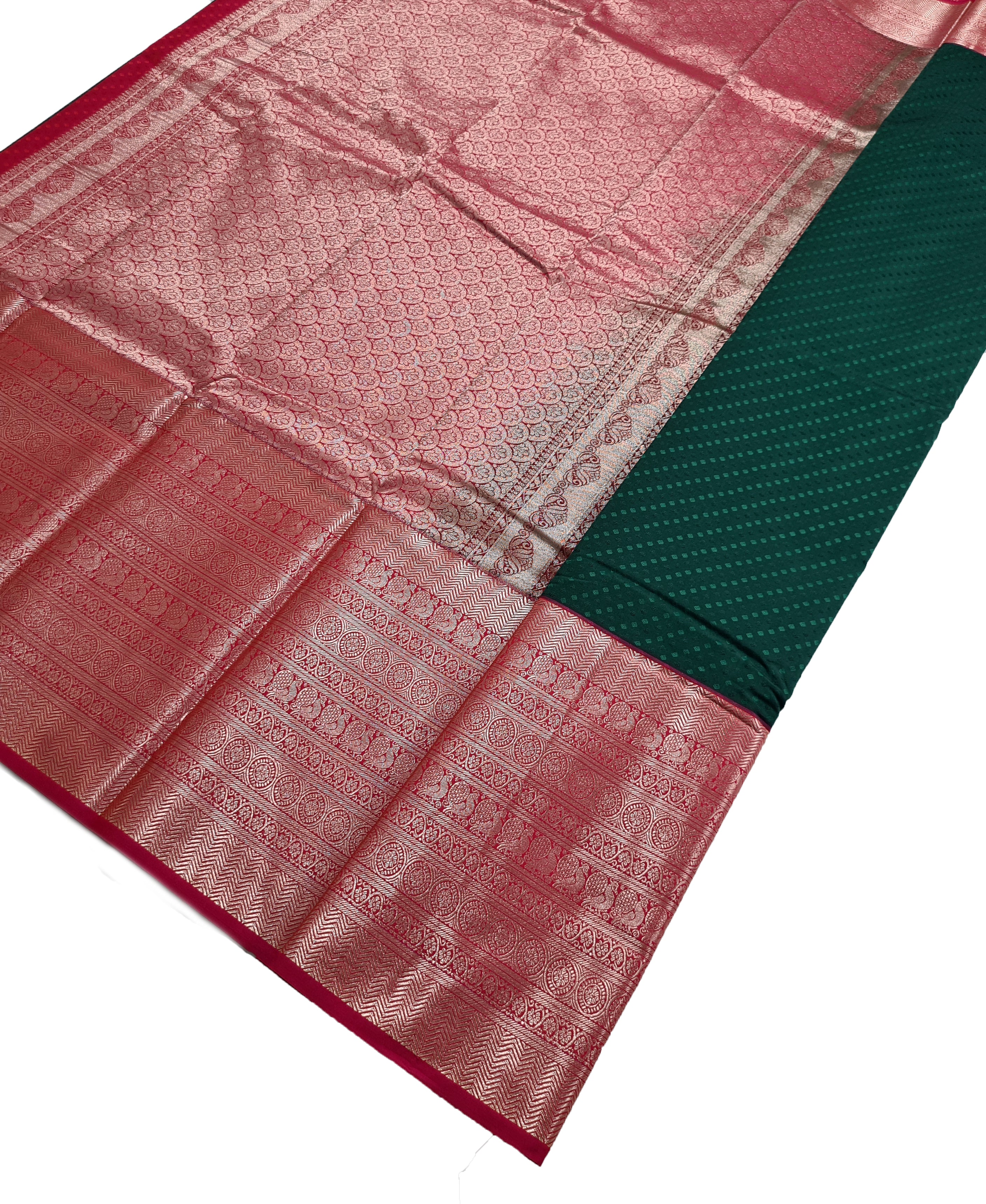 Kanchi Vegan Silk Saree With Contrast Blouse and Rich Jari Pallu
