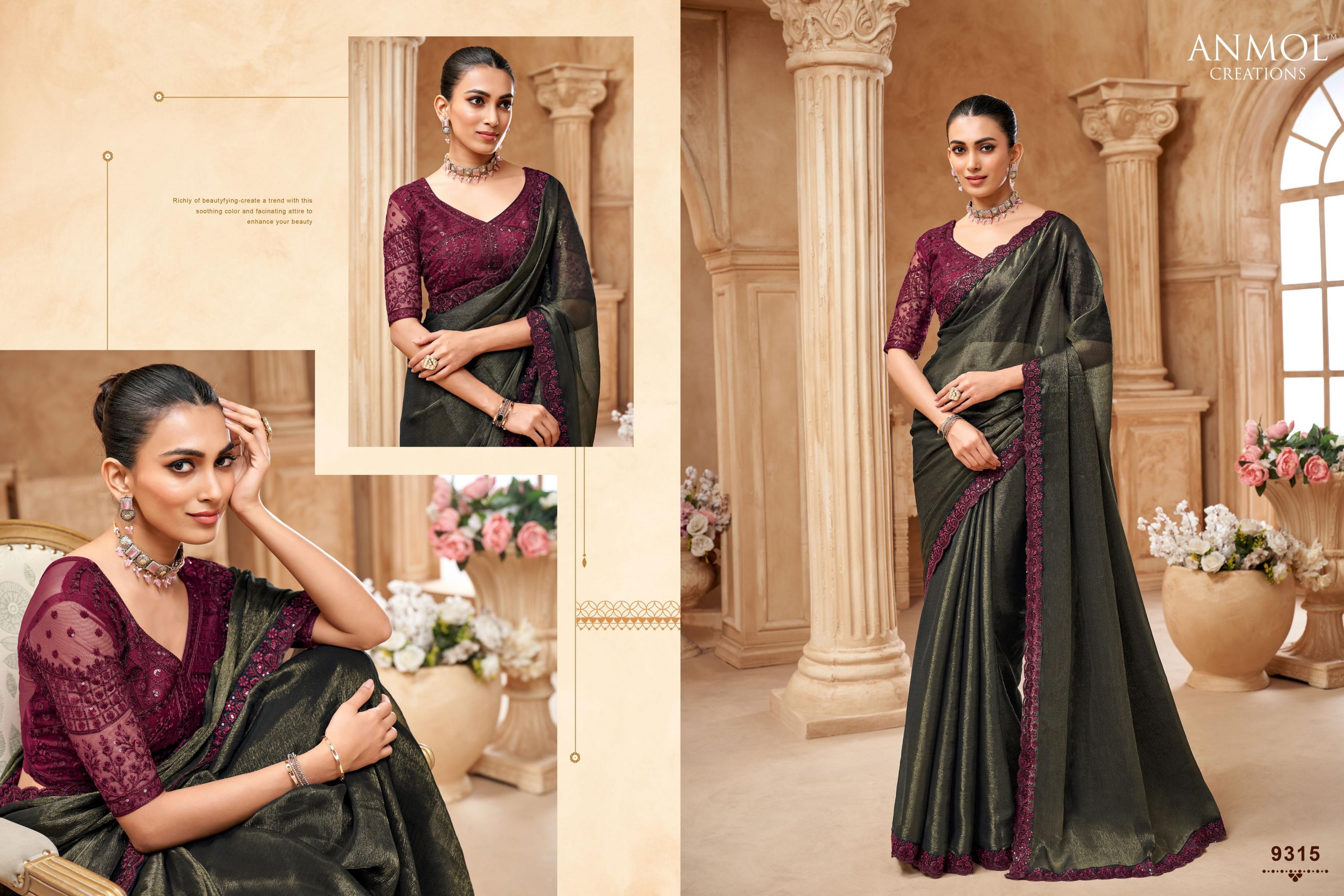 Anmol Presents Elegance Fancy Designer Party Wear Sarees With stitched blouse – ready size 36, margin up to 40