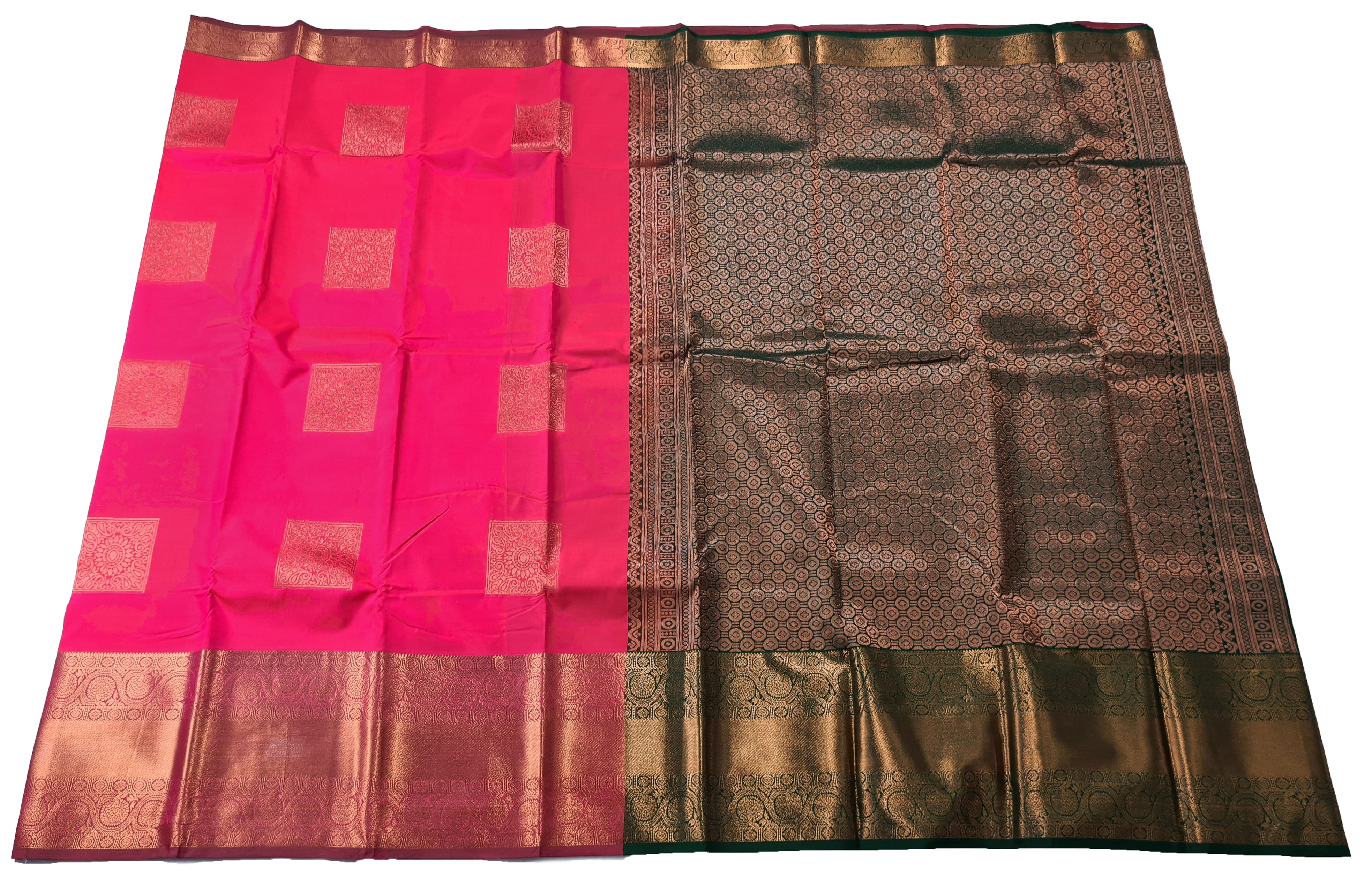Kanchi Vegan Silk Saree With Contrast Blouse and Rich Jari Pallu