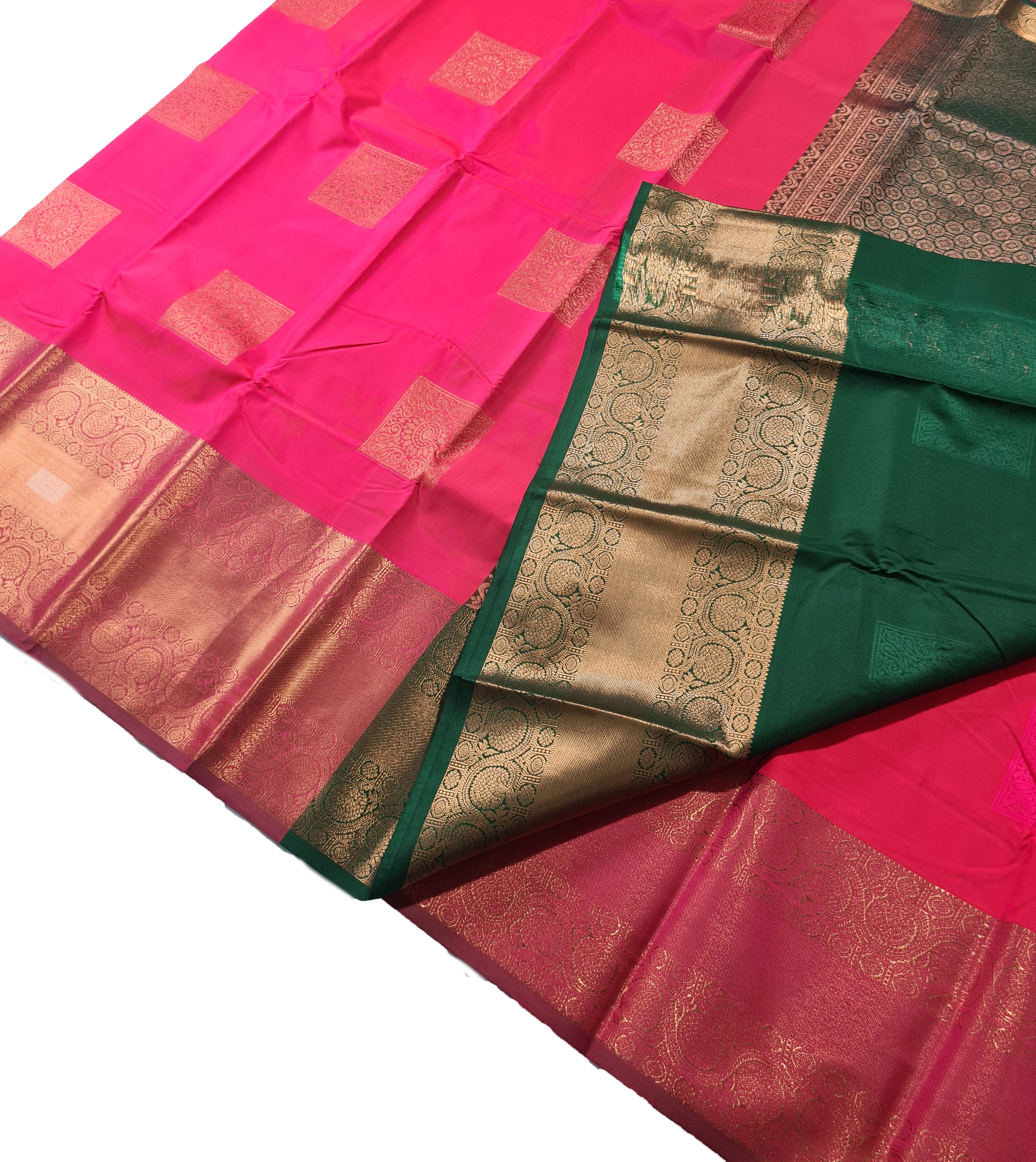 Kanchi Vegan Silk Saree With Contrast Blouse and Rich Jari Pallu
