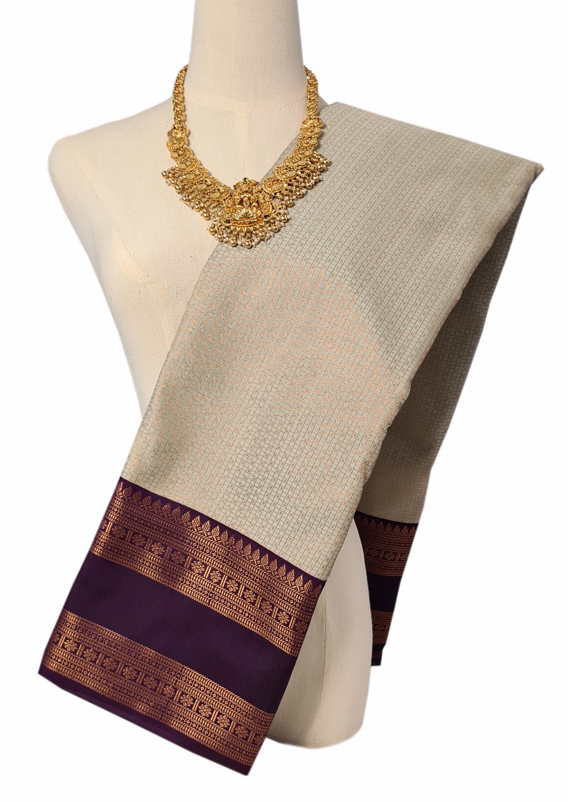 Kanchi Vegan Silk Saree With Contrast Blouse and Rich Jari Pallu