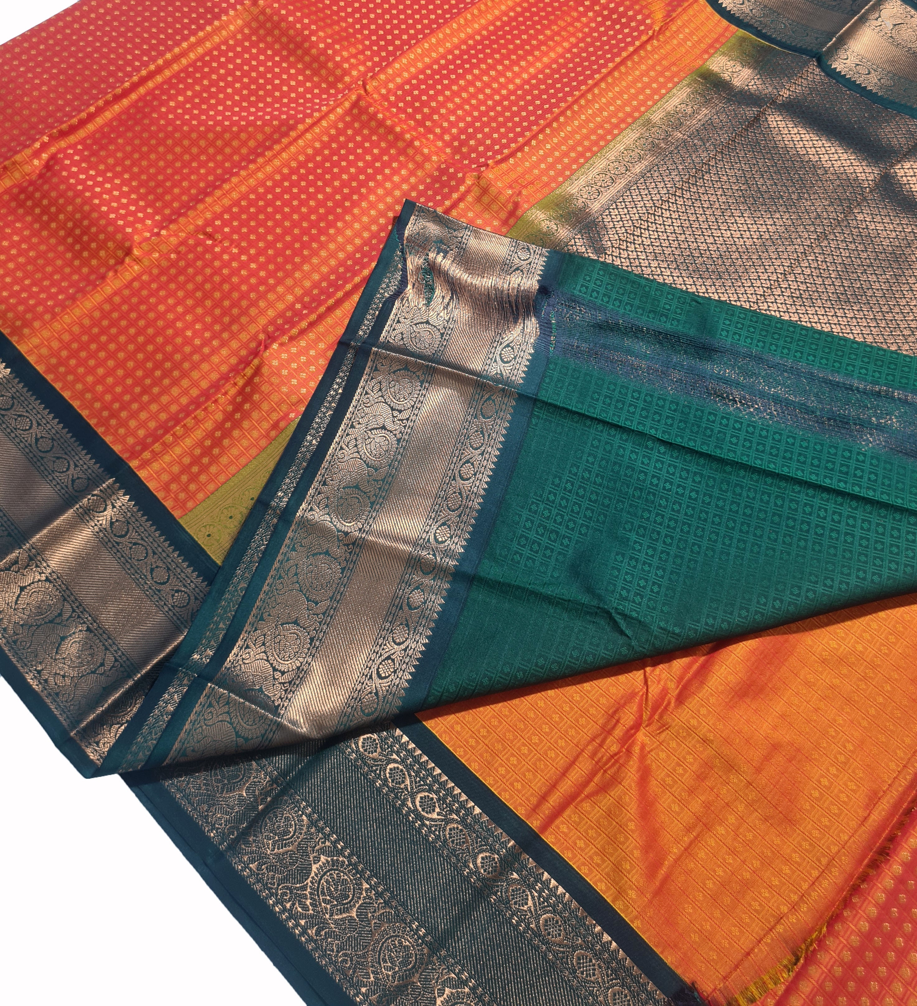 Kanchi Vegan Silk Saree With Contrast Blouse and Rich Jari Pallu