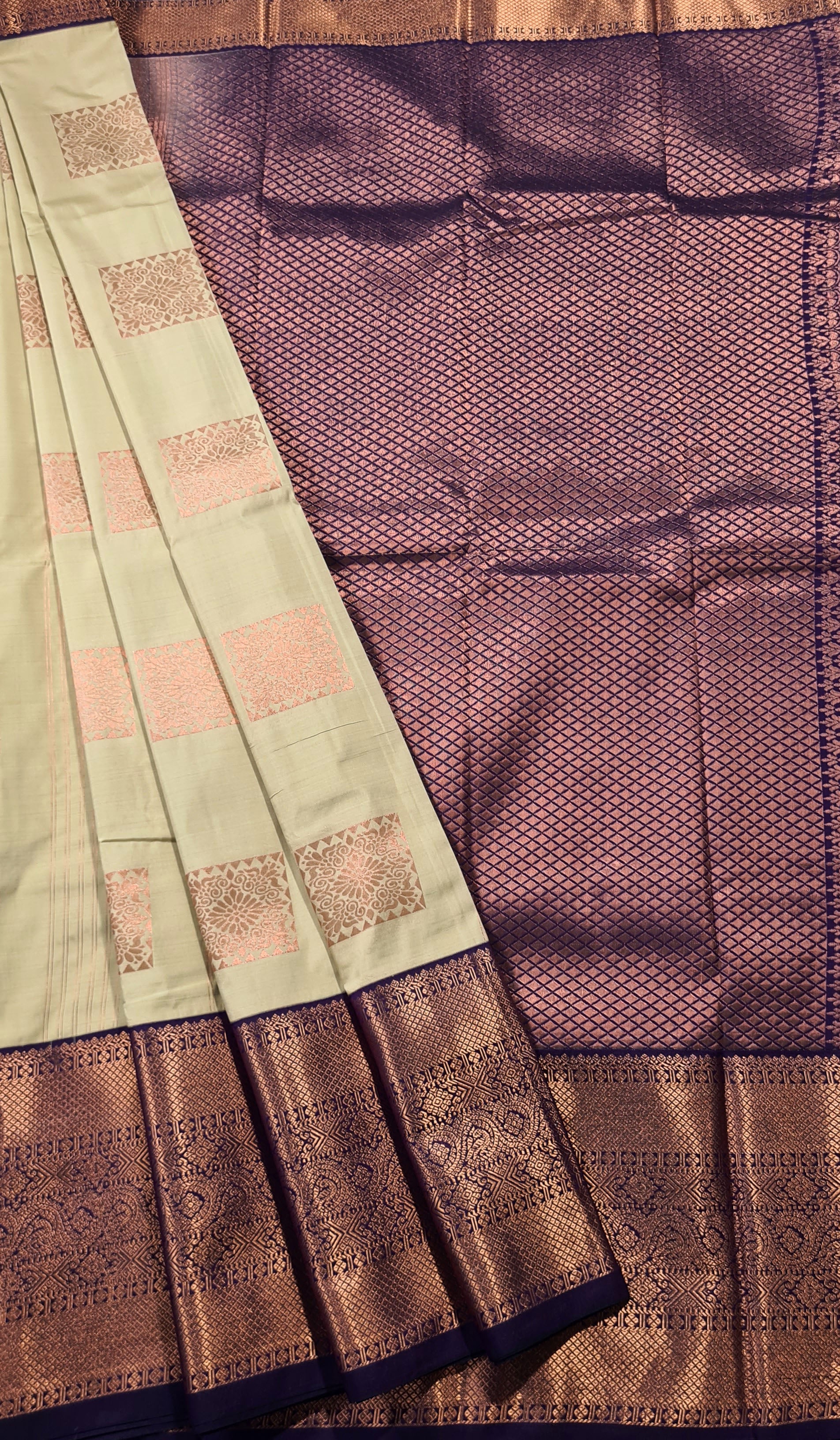 Kanchi Vegan Silk Saree With Contrast Blouse and Rich Jari Pallu