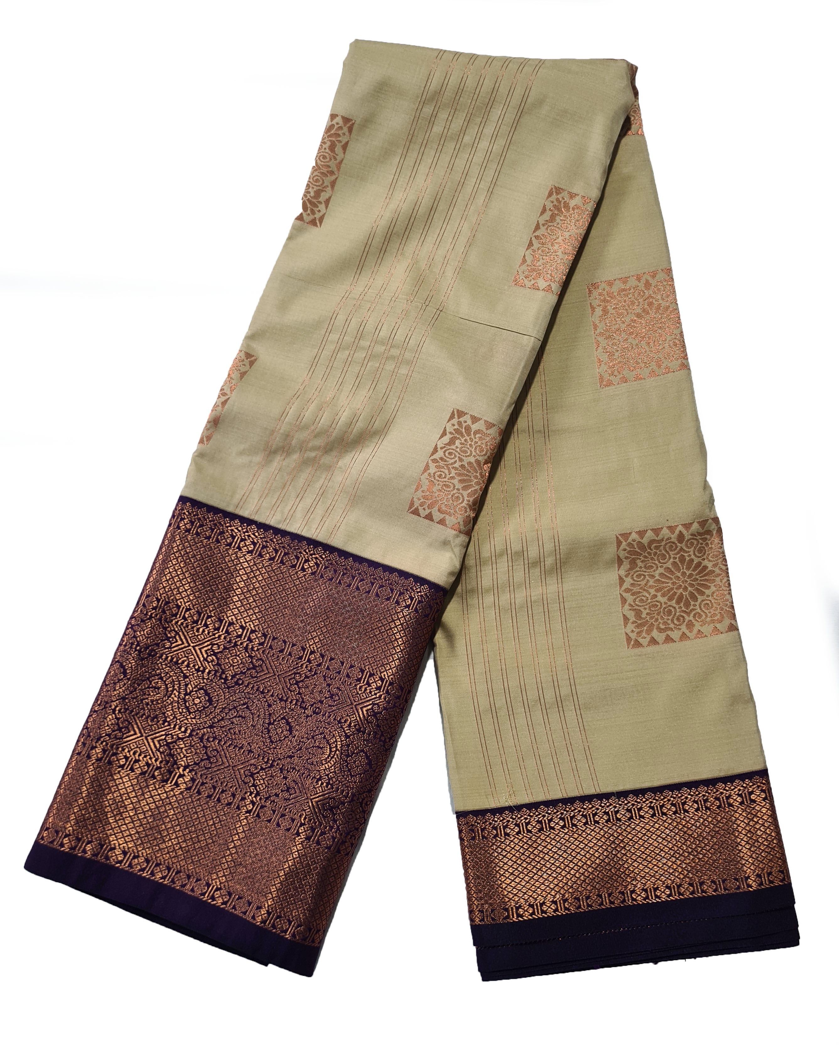 Kanchi Vegan Silk Saree With Contrast Blouse and Rich Jari Pallu