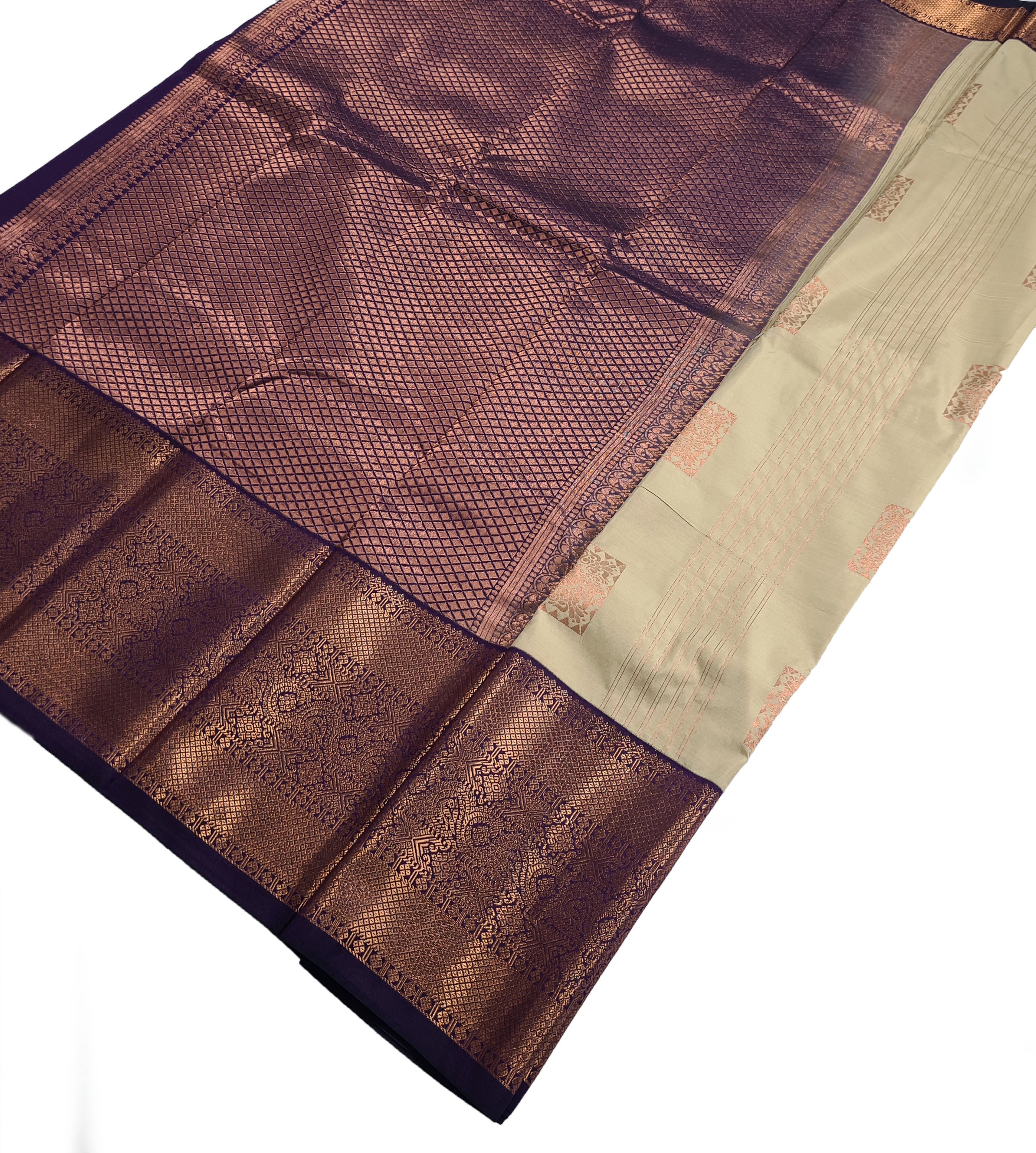 Kanchi Vegan Silk Saree With Contrast Blouse and Rich Jari Pallu