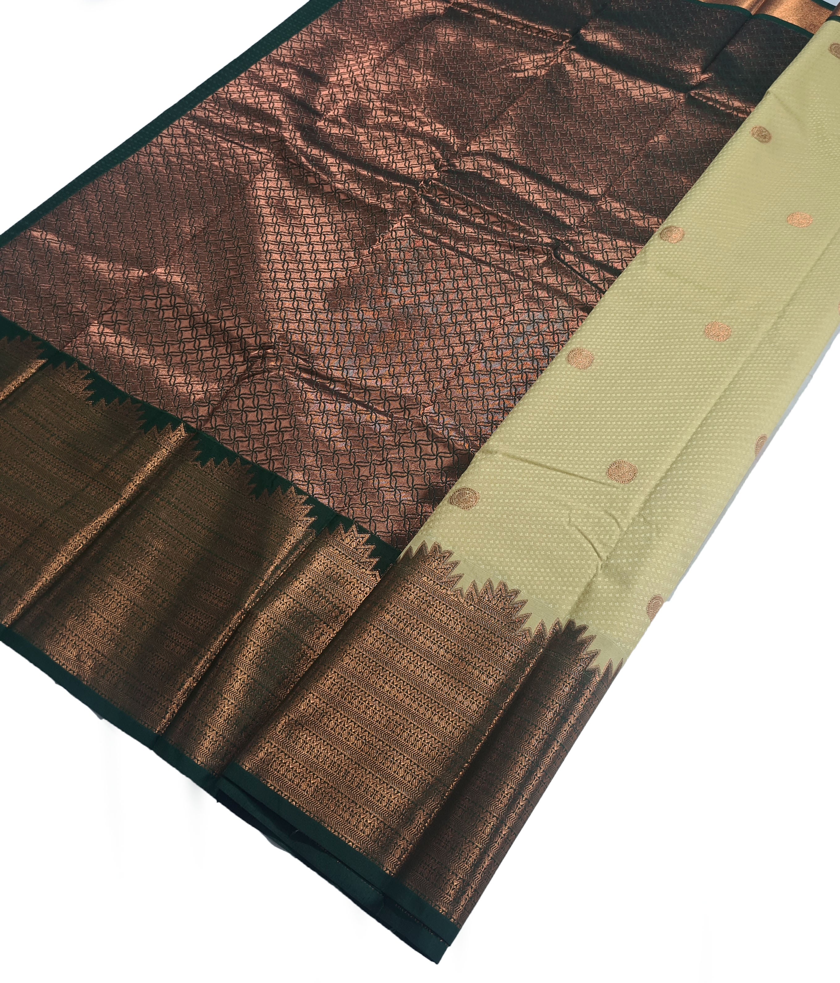 Kanchi Vegan Silk Saree With Contrast Blouse and Rich Jari Pallu