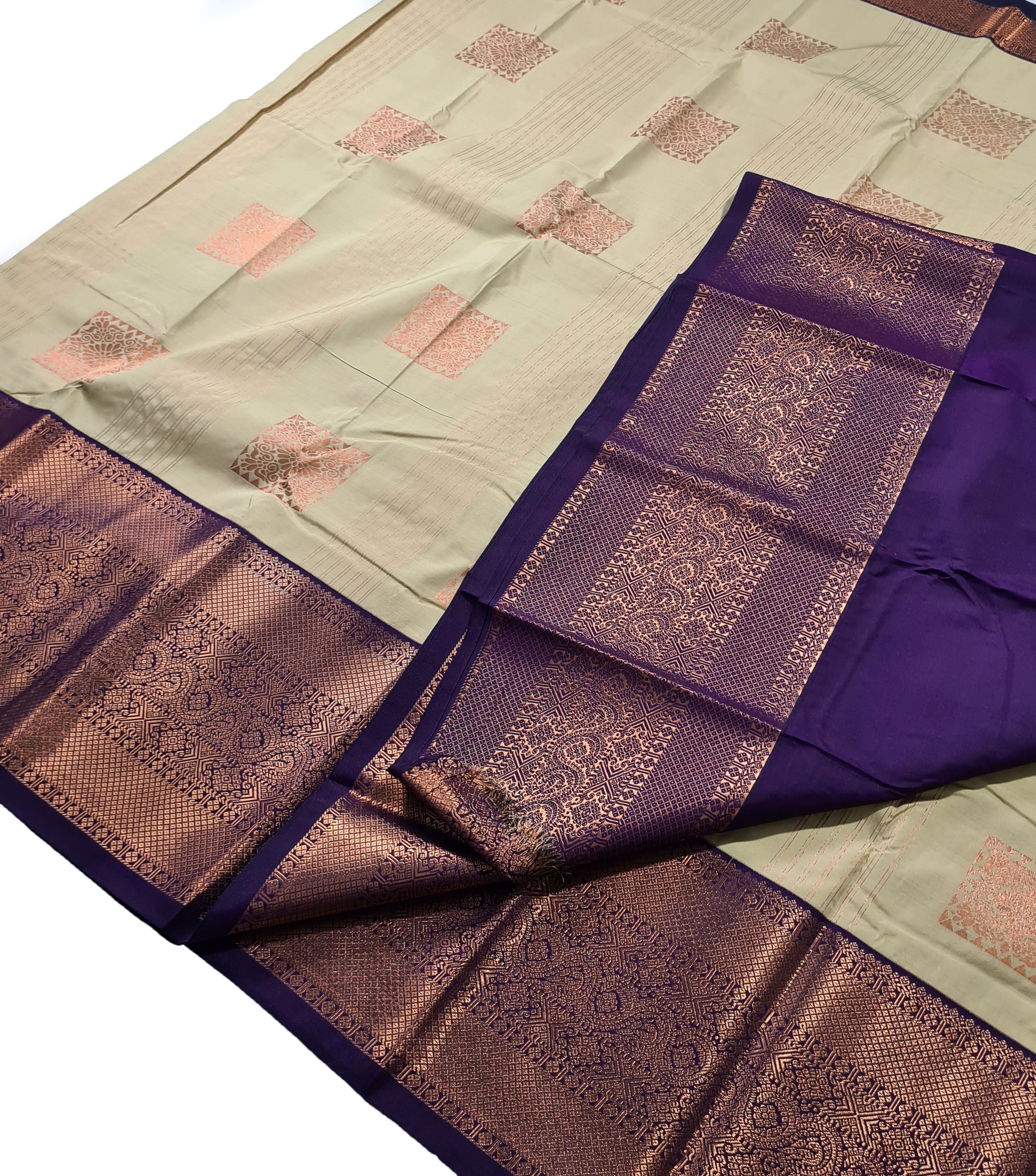 Kanchi Vegan Silk Saree With Contrast Blouse and Rich Jari Pallu