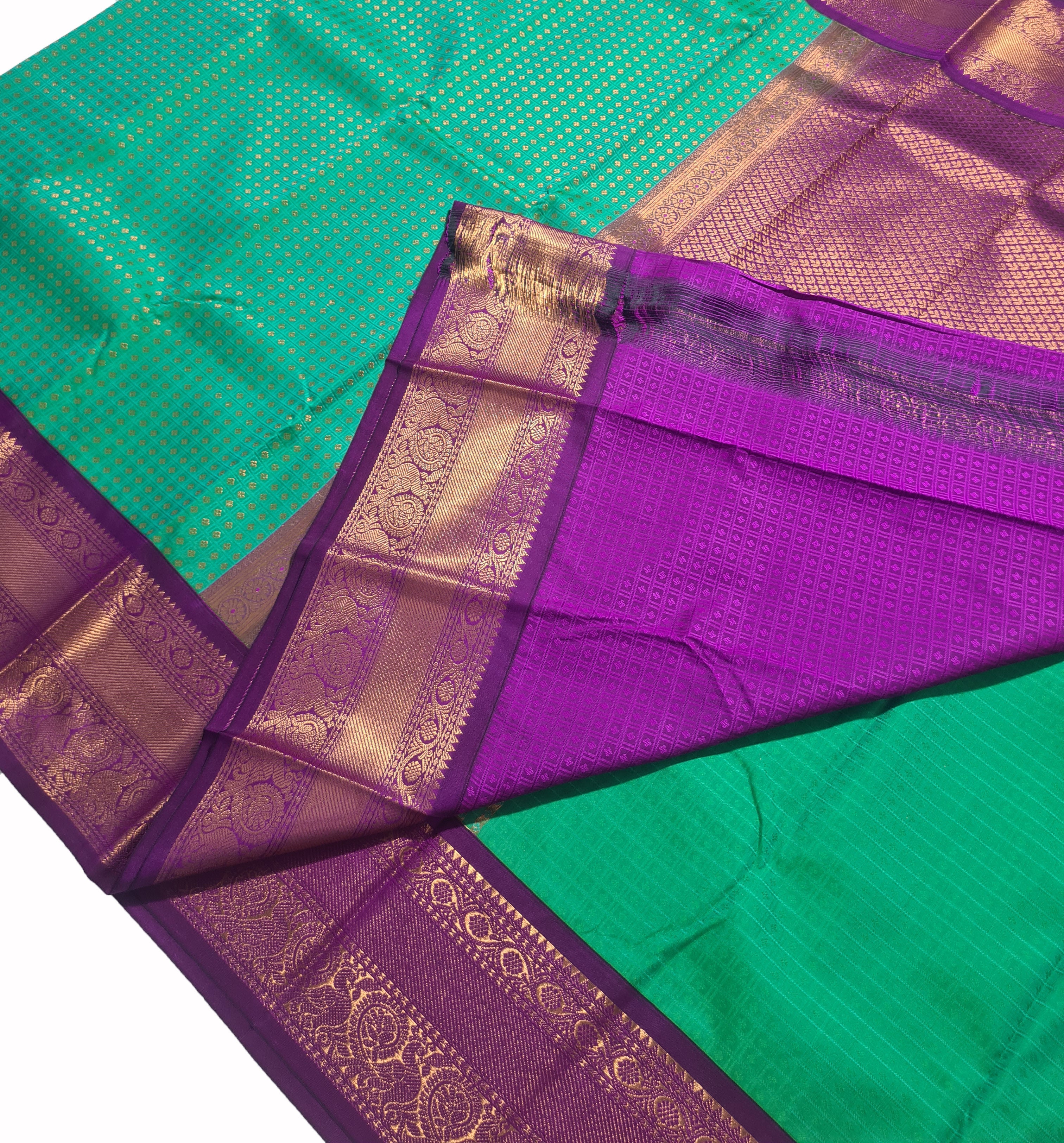 Kanchi Vegan Silk Saree With Contrast Blouse and Rich Jari Pallu