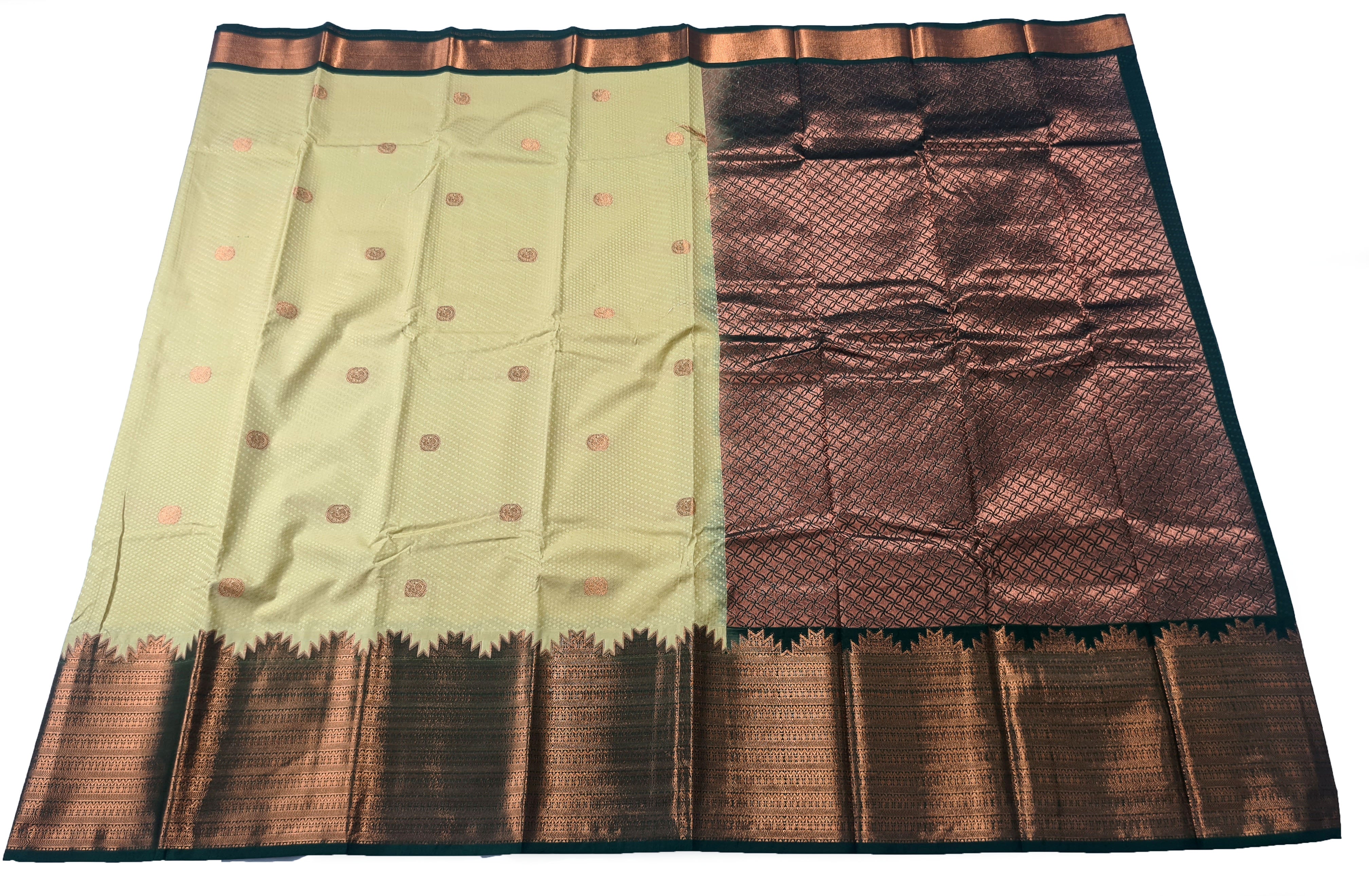 Kanchi Vegan Silk Saree With Contrast Blouse and Rich Jari Pallu
