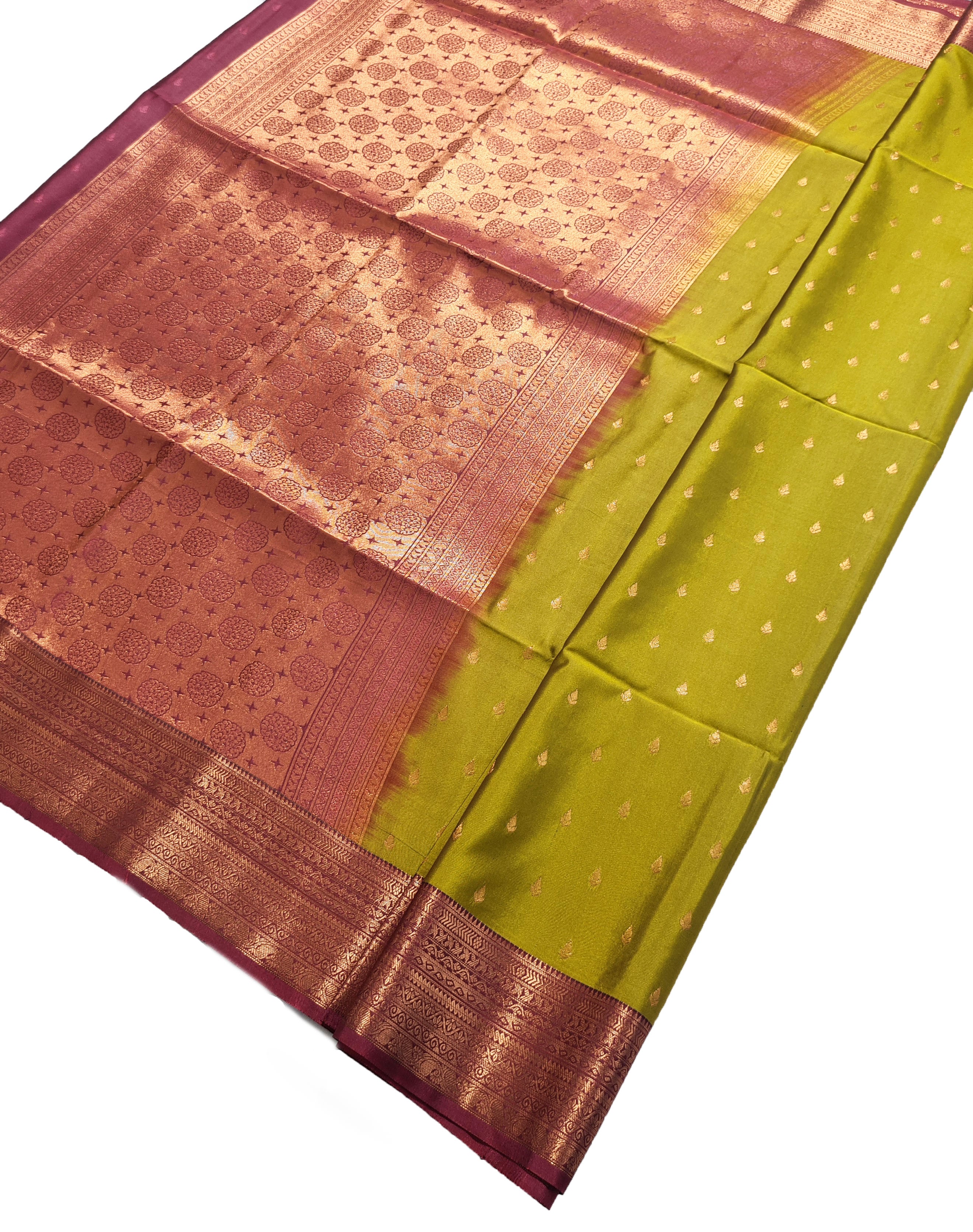 Kanchi Vegan Silk Saree With Contrast Blouse and Rich Jari Pallu